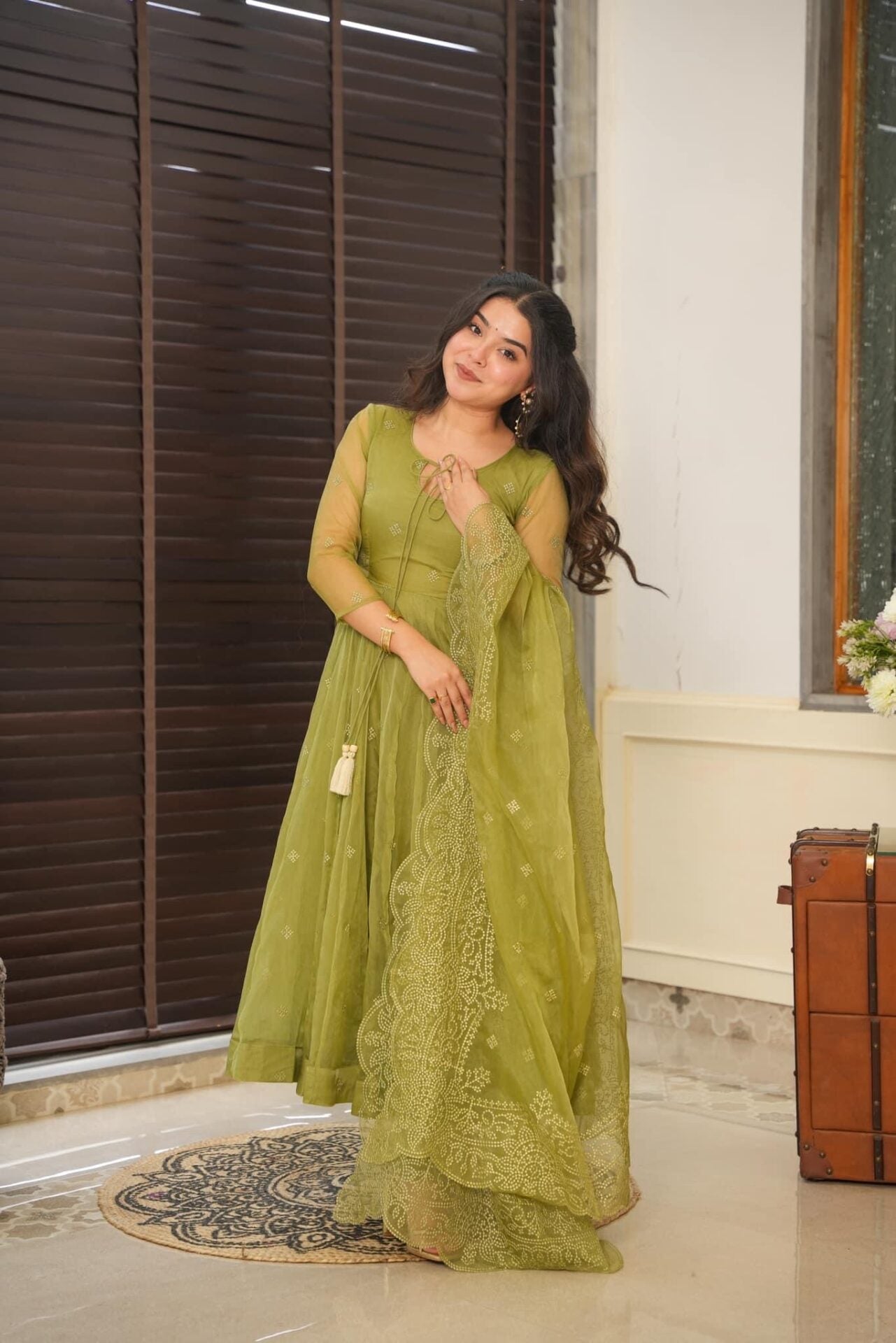 Mochi green organza suit set