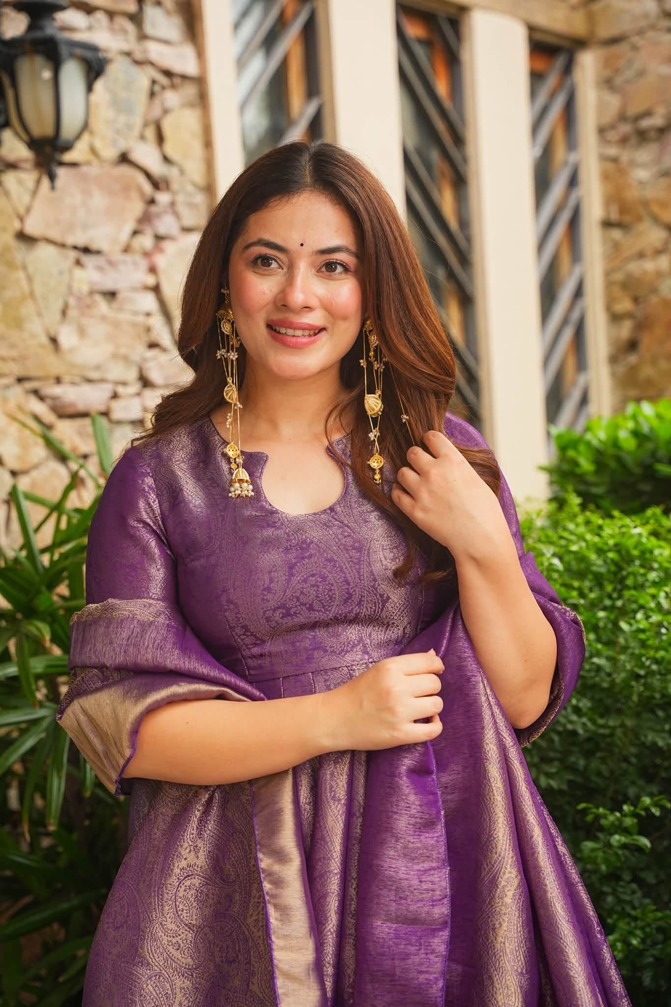 Eshmira Banarasi Cosmos Anarkali Suit Set