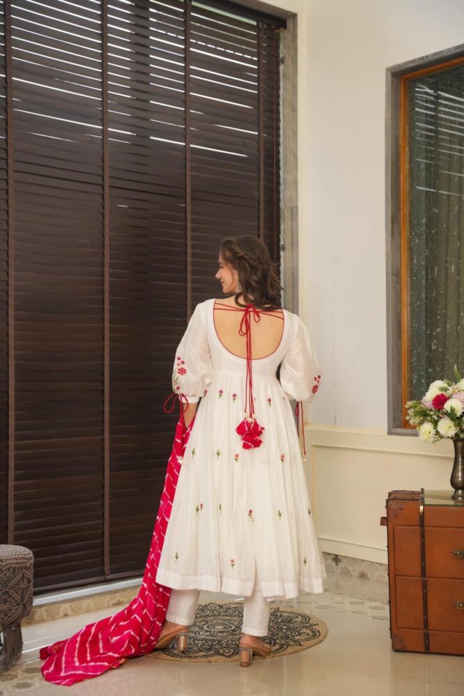 Zahra white chanderi suit set