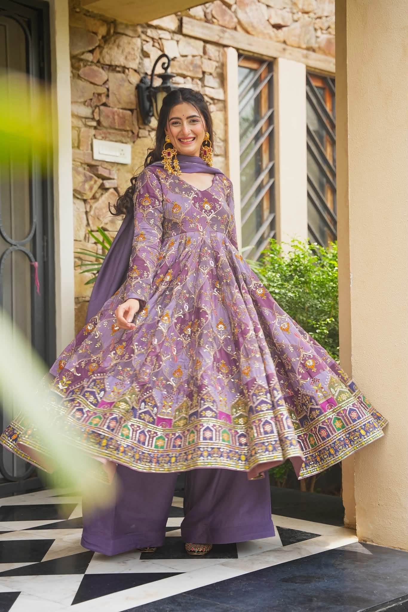 Rivaara Purple Heavy Anarkali Suit Set