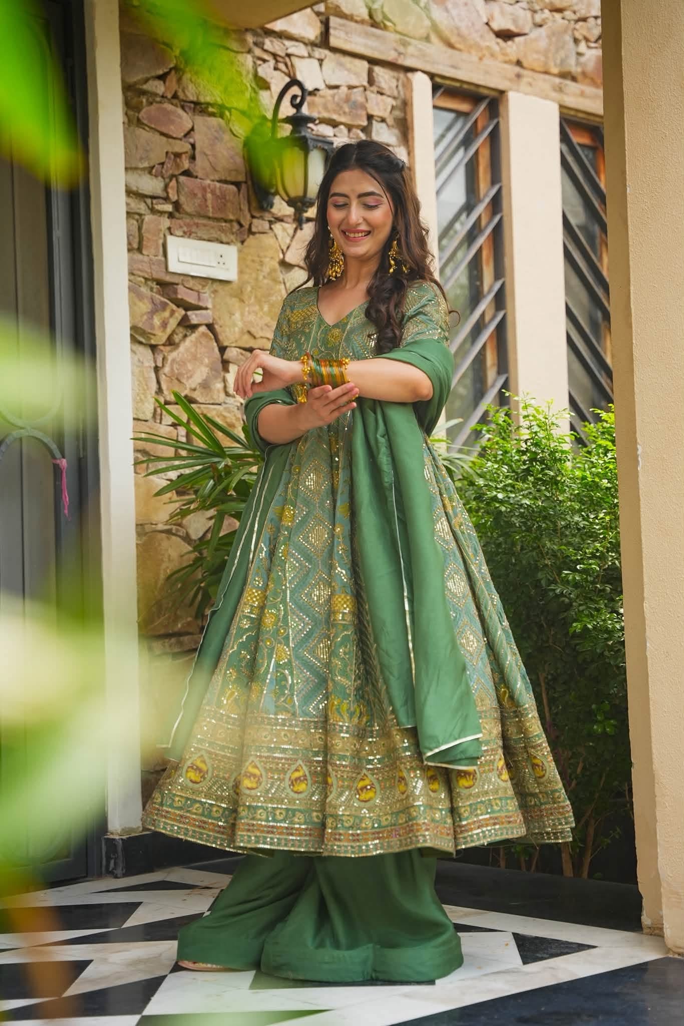 Mihira Green Heavy Anarkali Suit Set