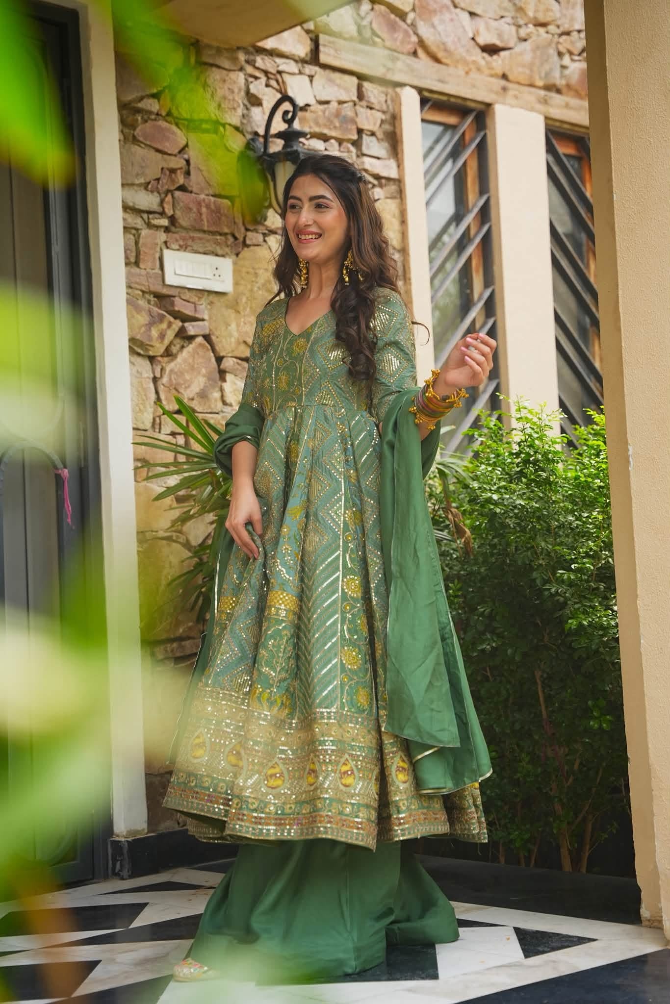 Mihira Green Heavy Anarkali Suit Set