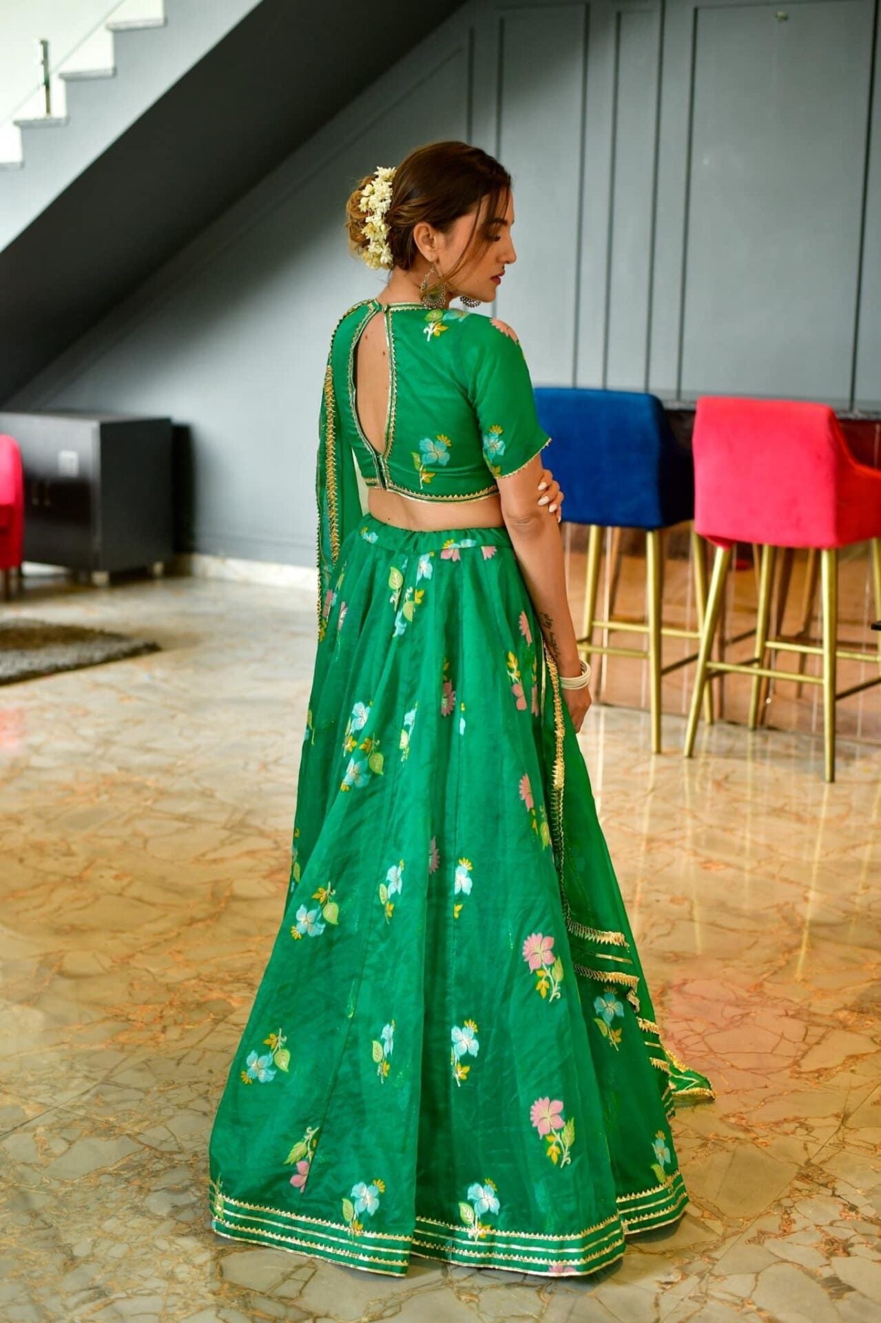 Aisha green organza lehenga choli set