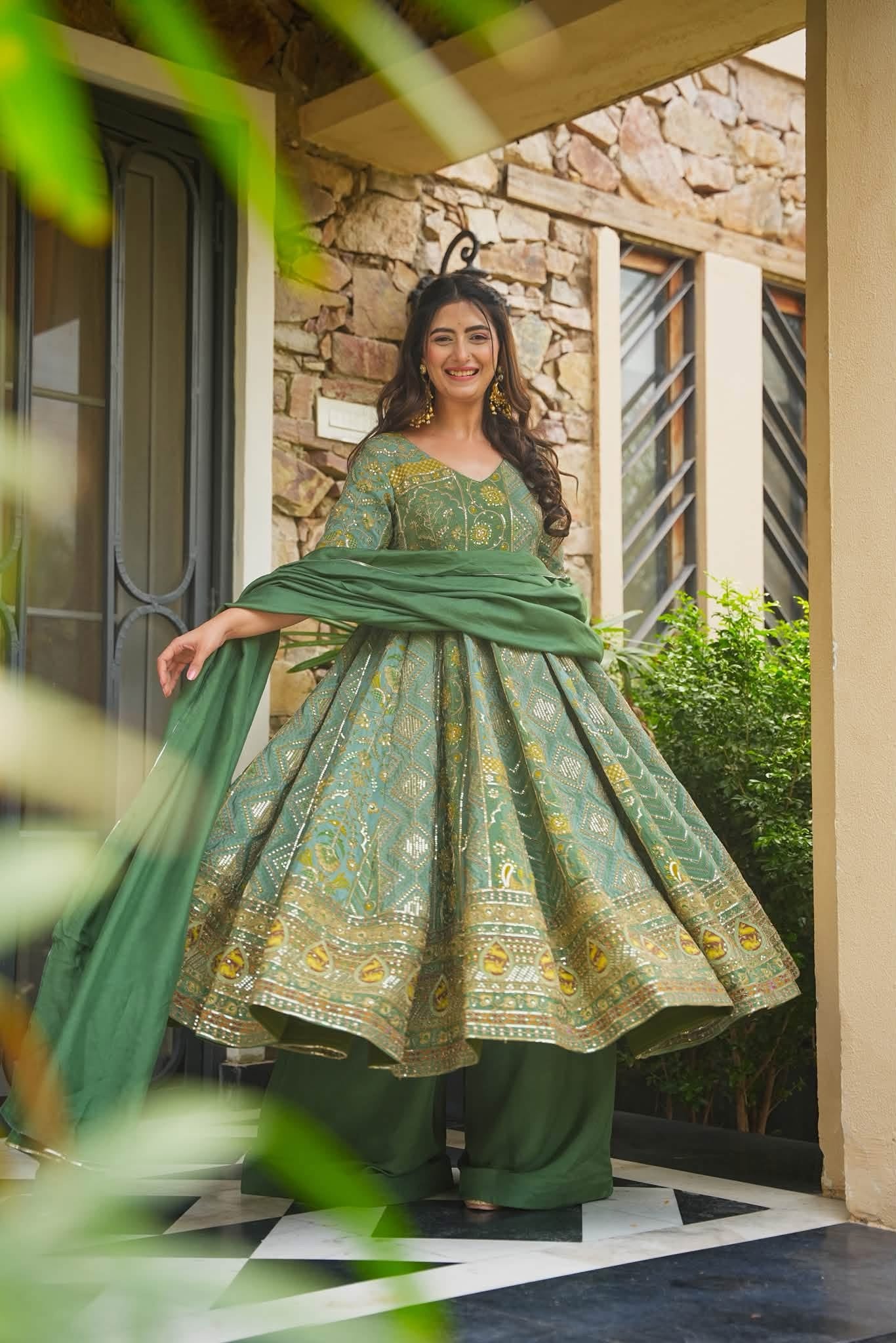 Mihira Green Heavy Anarkali Suit Set