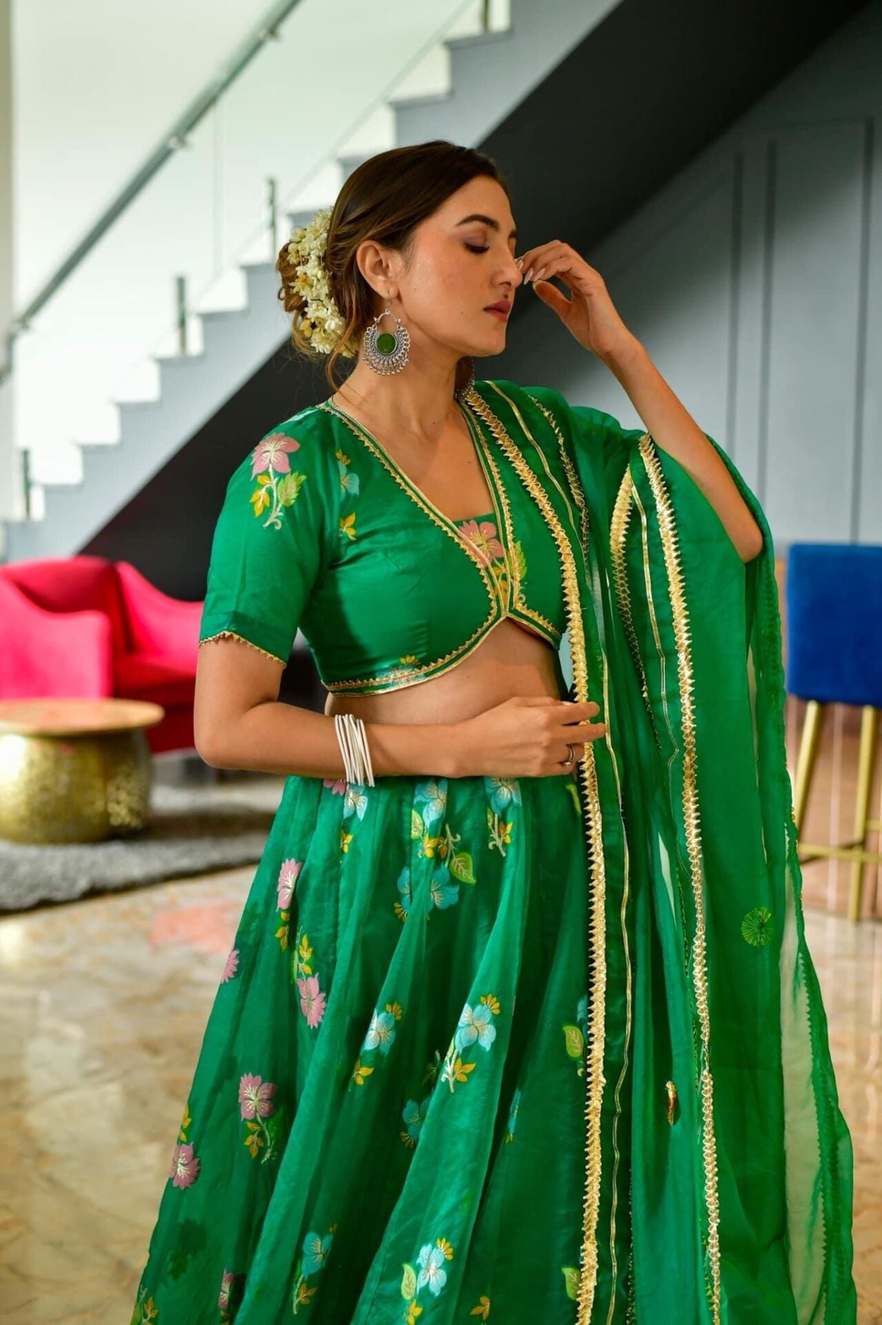 Aisha green organza lehenga choli set