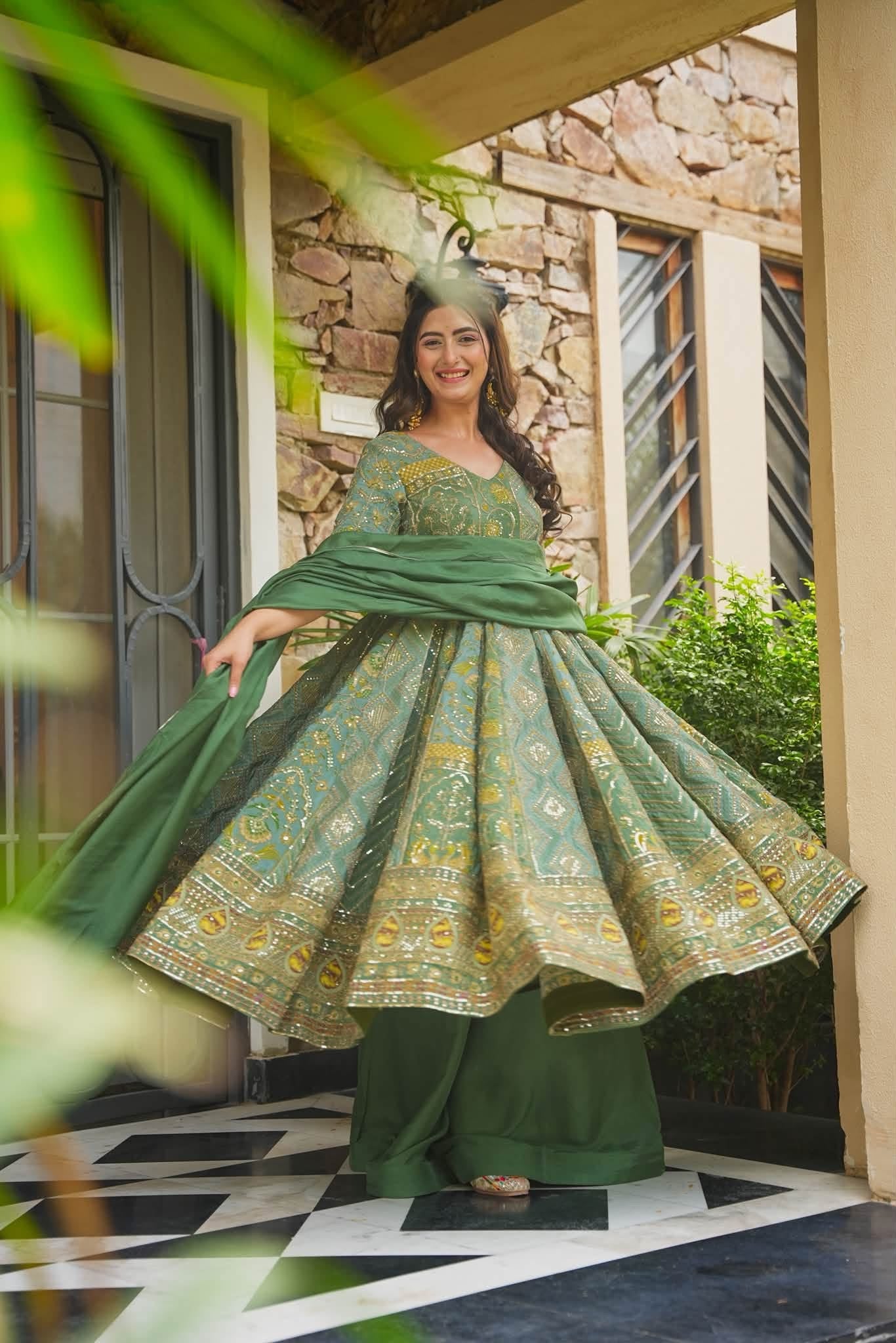 Mihira Green Heavy Anarkali Suit Set