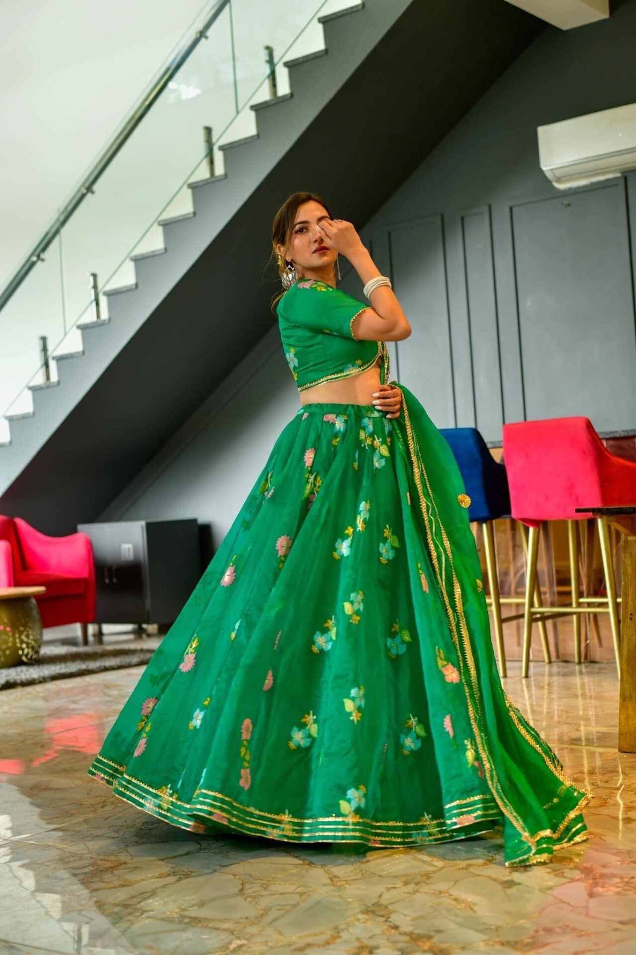 Aisha green organza lehenga choli set