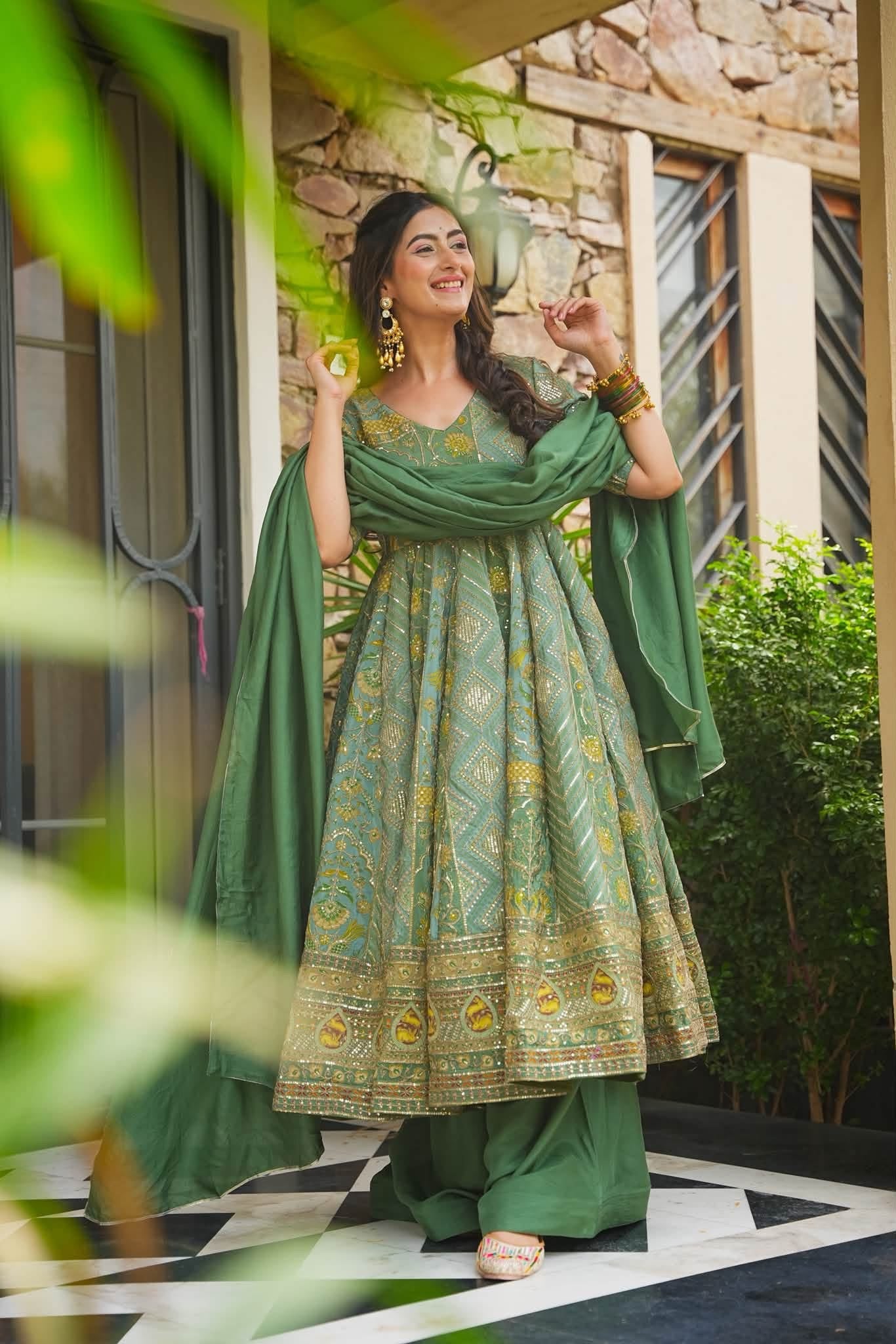 Mihira Green Heavy Anarkali Suit Set