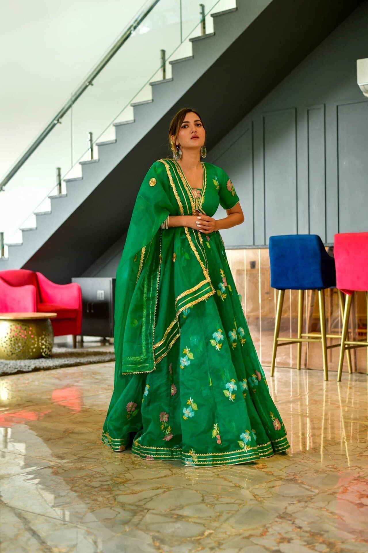 Aisha green organza lehenga choli set