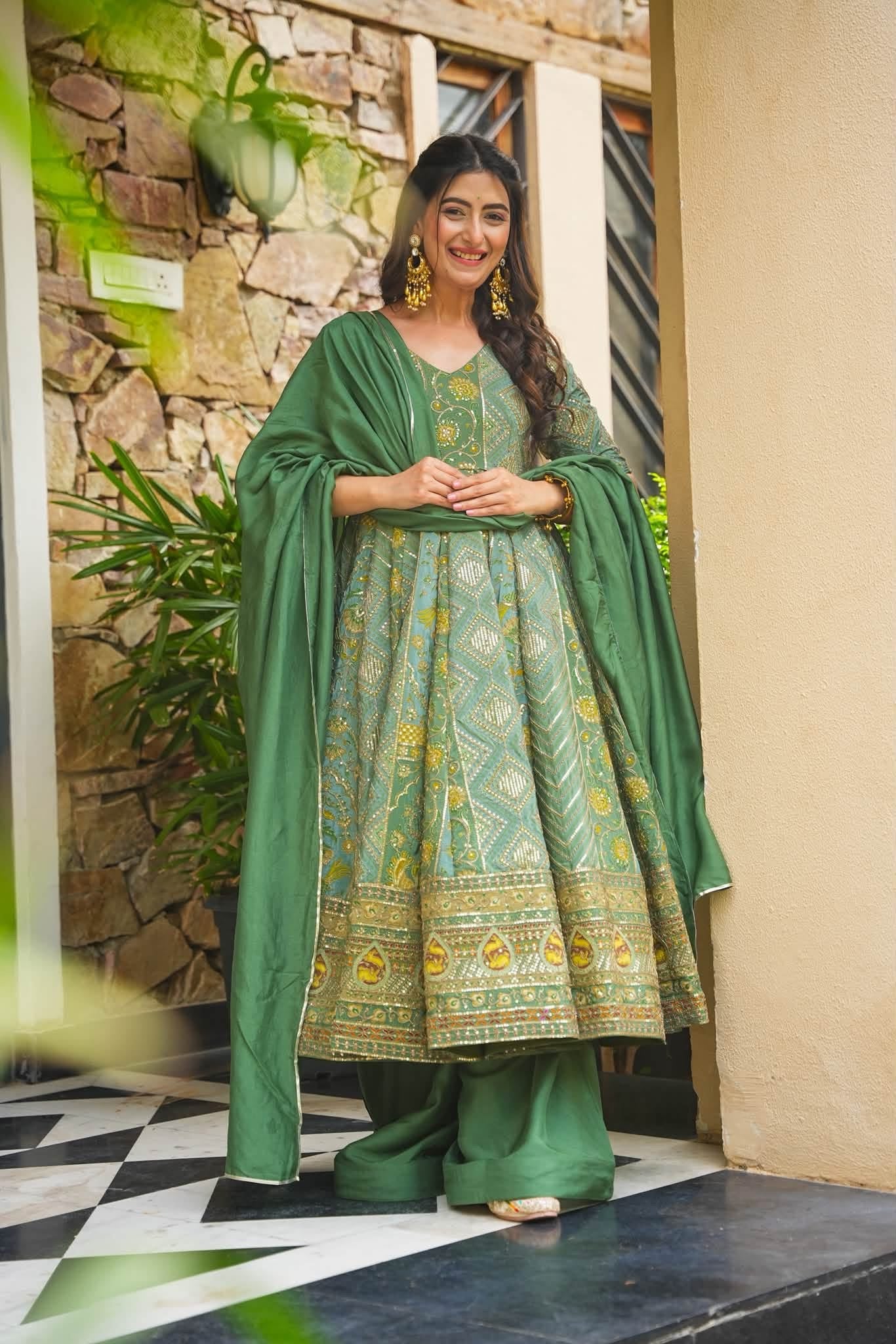 Mihira Green Heavy Anarkali Suit Set
