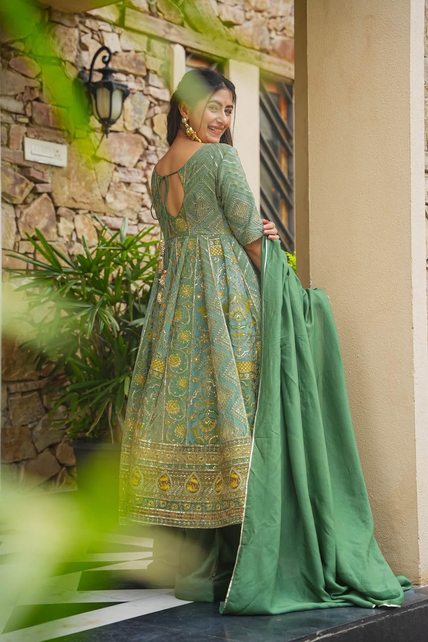 Mihira Green Heavy Anarkali Suit Set