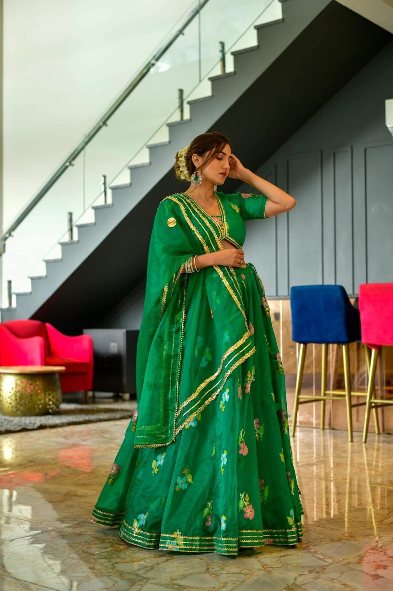 Aisha green organza lehenga choli set