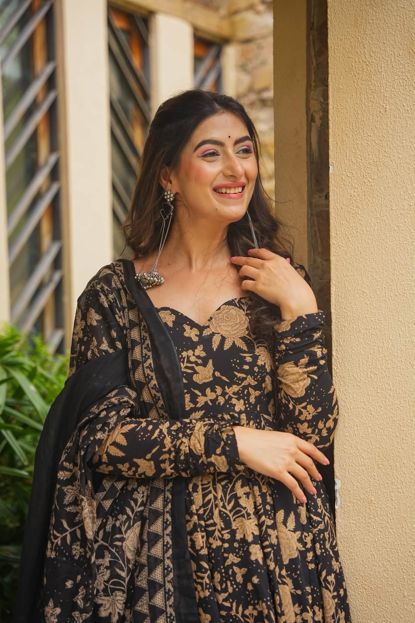 Vyanika Floral Cotton Anarkali Suit Set