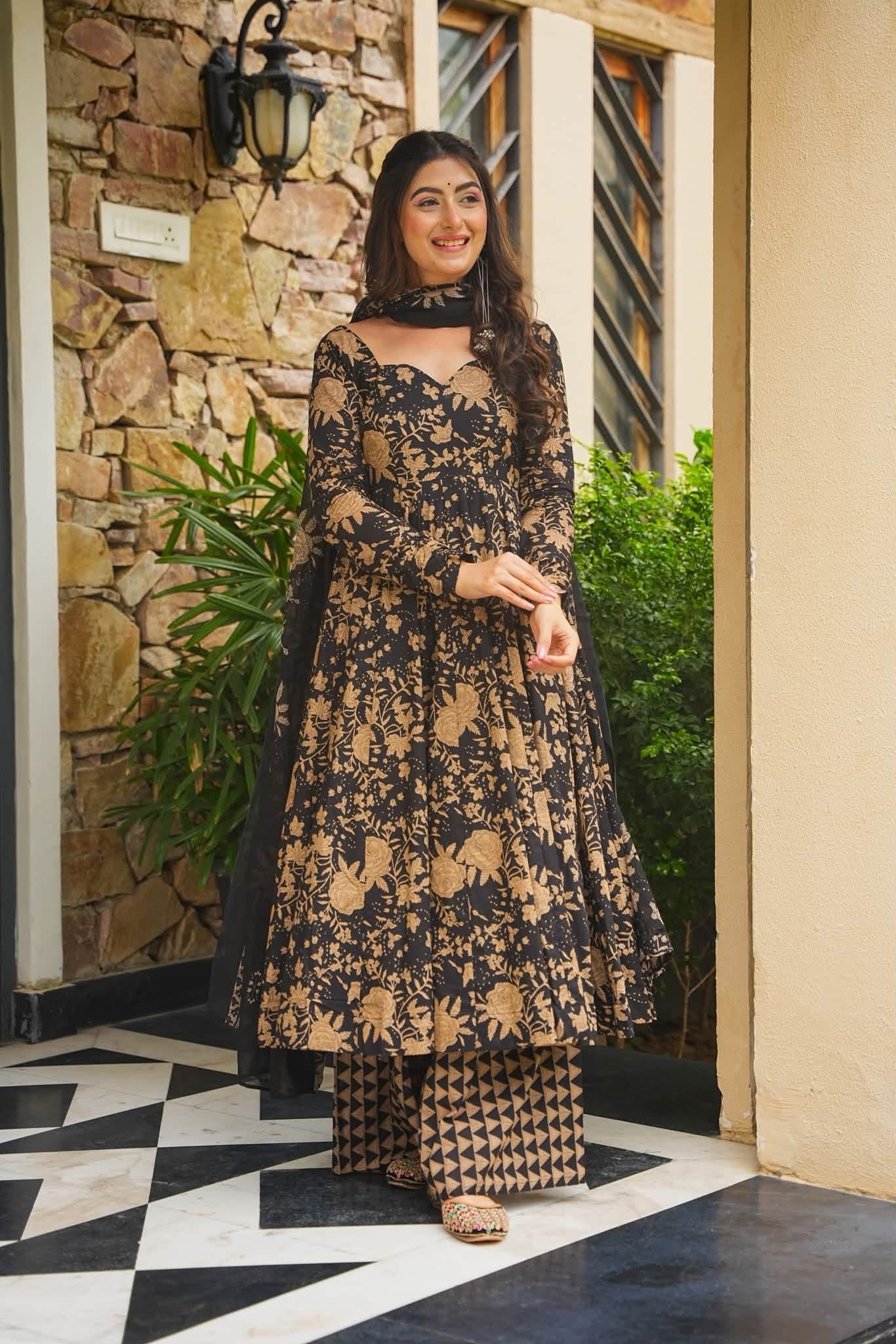 Vyanika Floral Cotton Anarkali Suit Set
