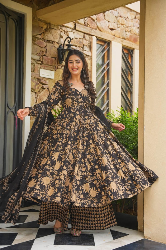 Vyanika Floral Cotton Anarkali Suit Set