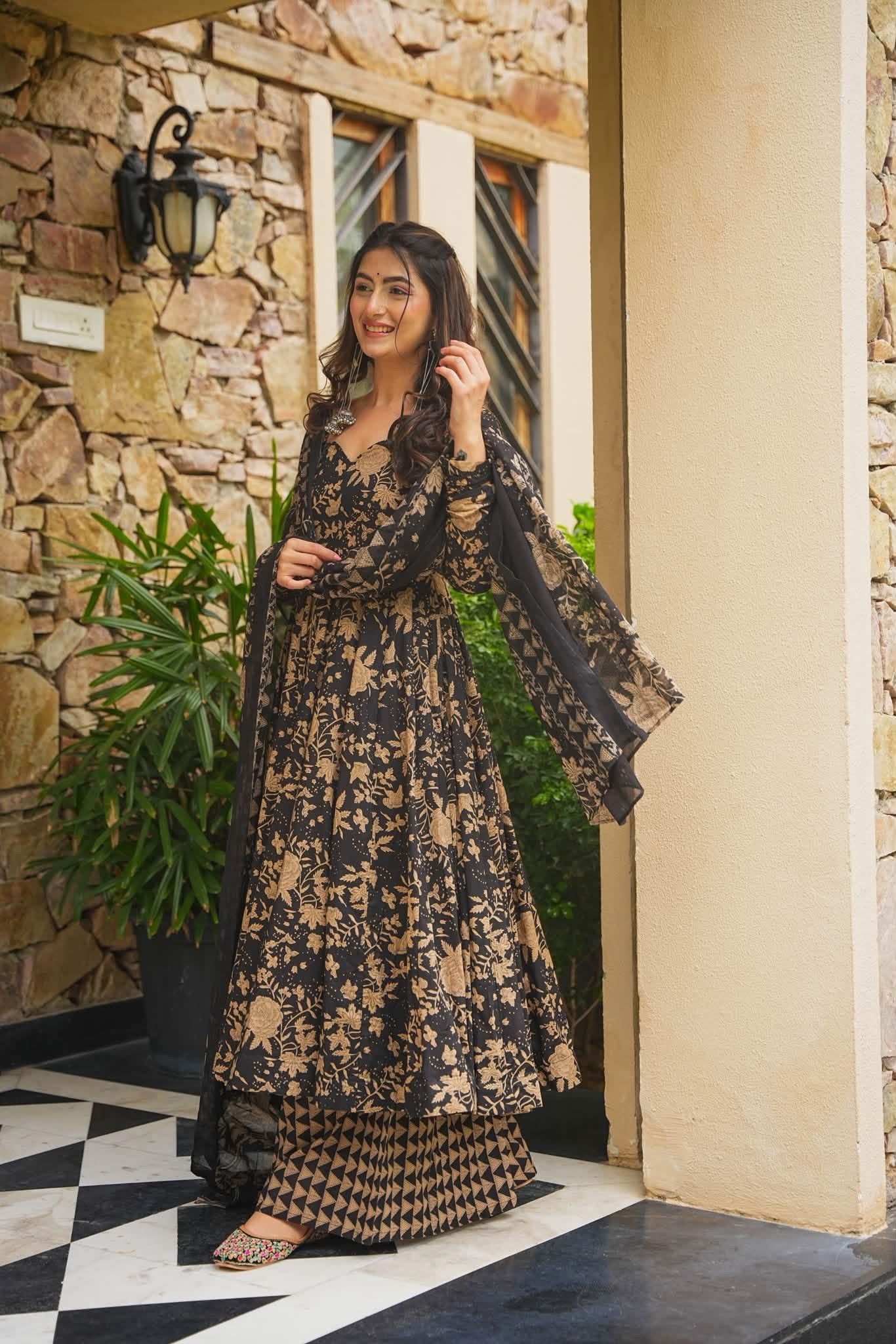 Vyanika Floral Cotton Anarkali Suit Set