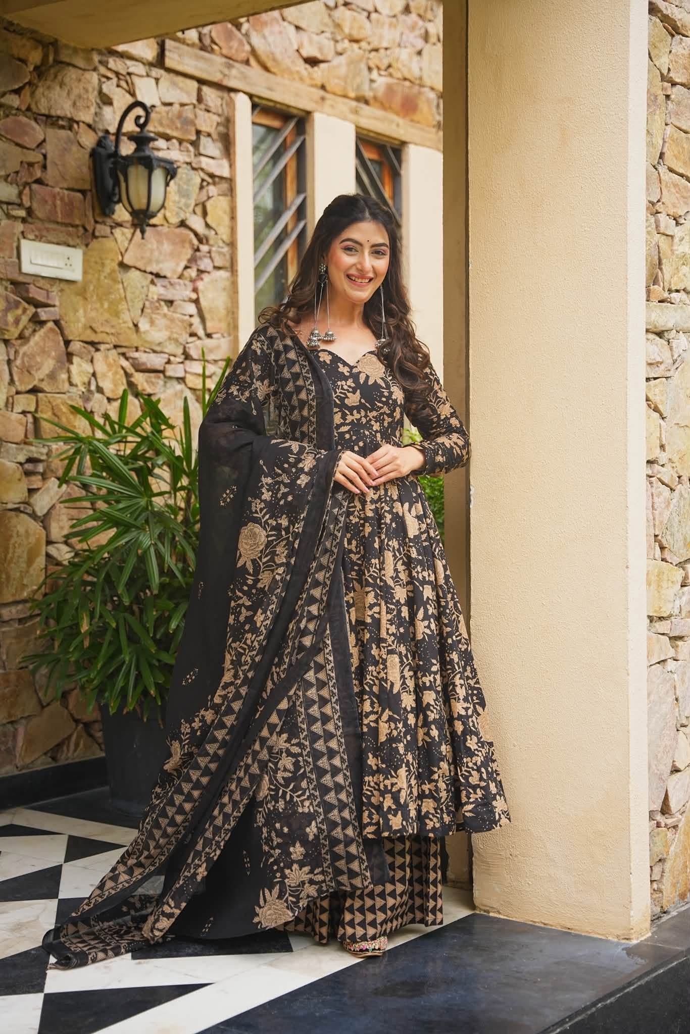 Vyanika Floral Cotton Anarkali Suit Set