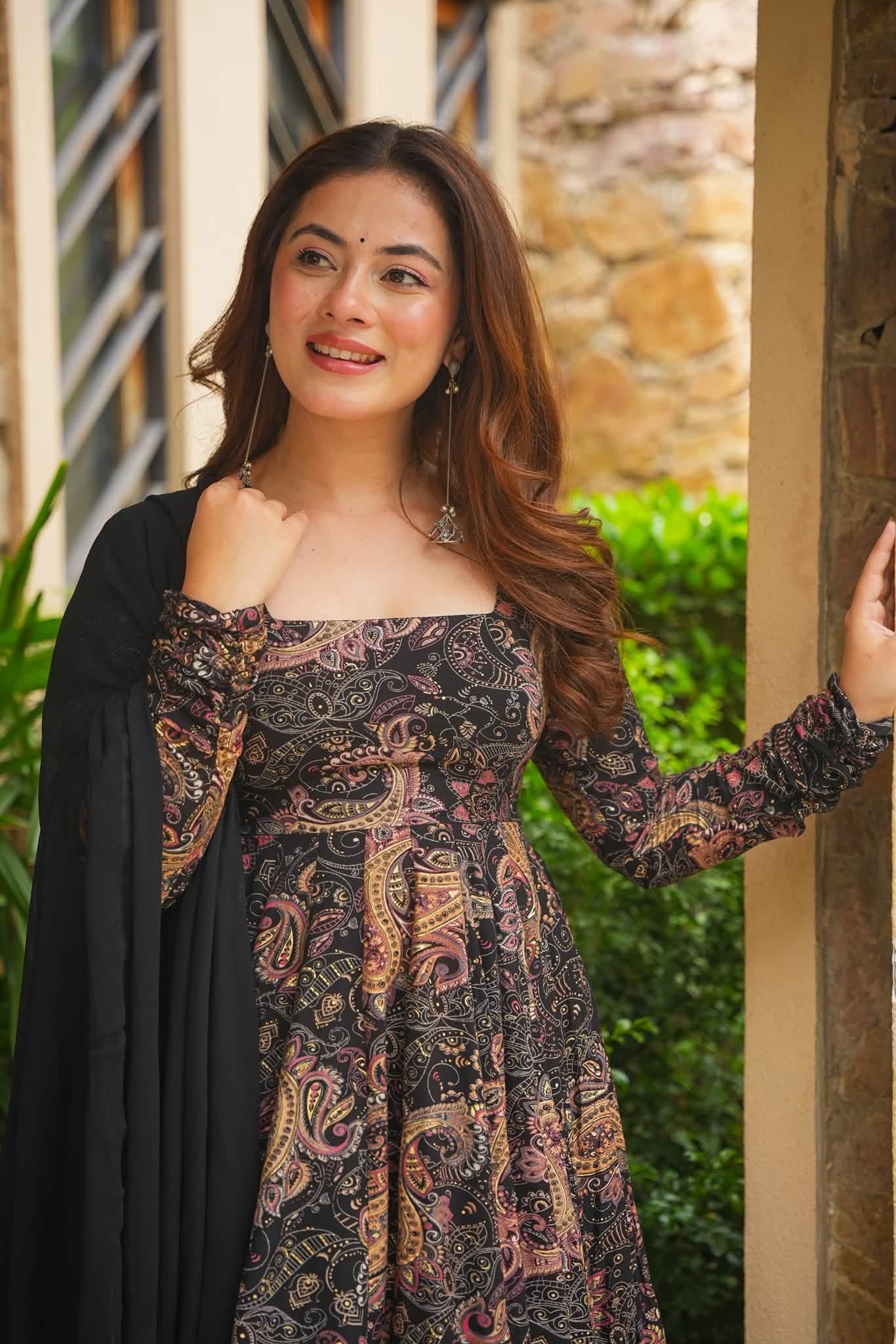 Koyal Black Rayon Anarkali Suit Set