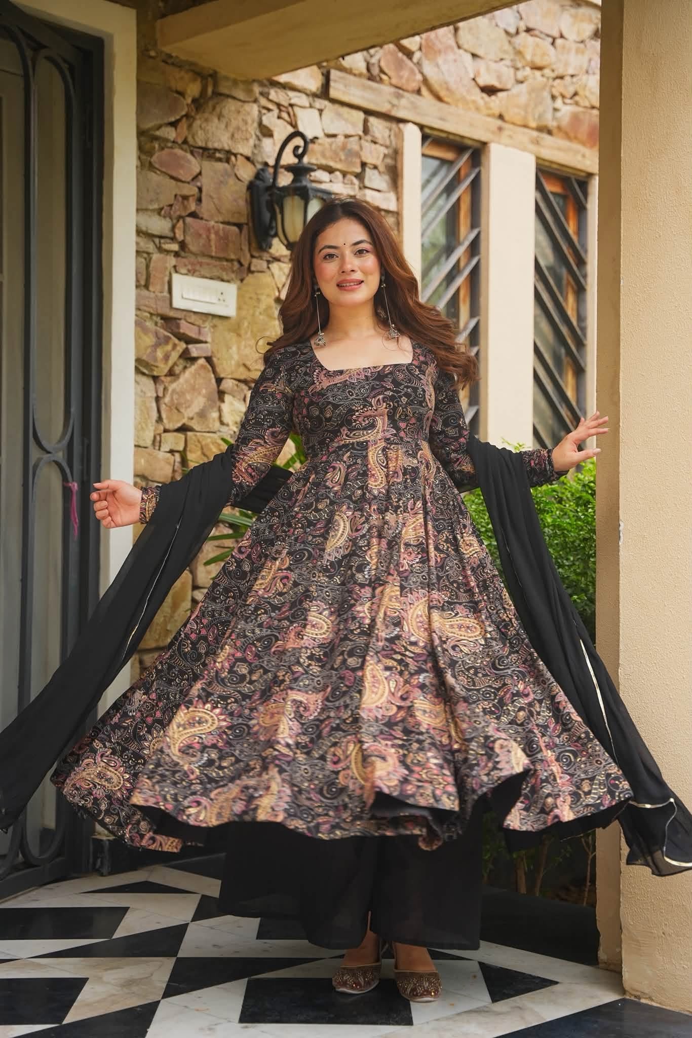 Koyal Black Rayon Anarkali Suit Set