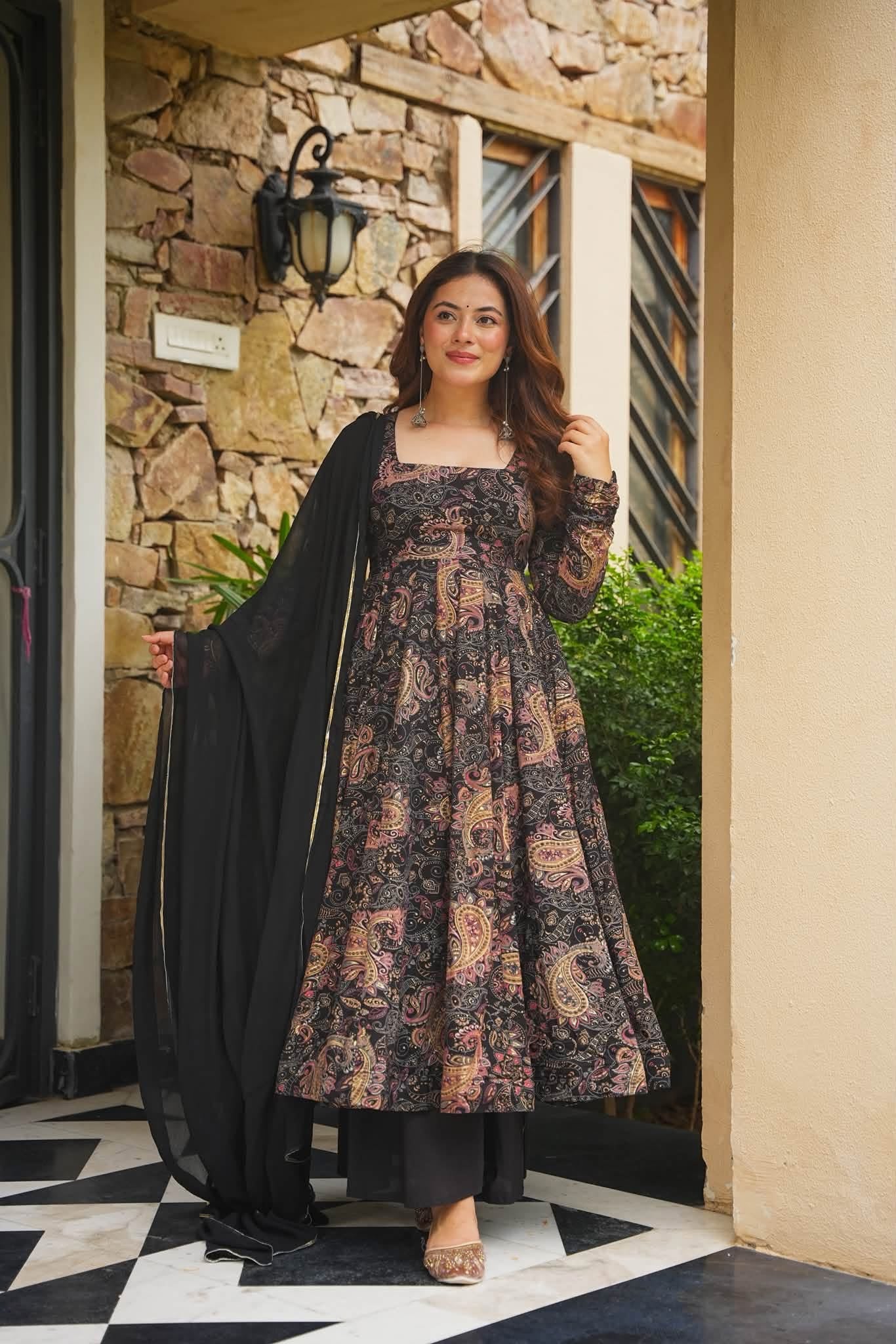 Koyal Black Rayon Anarkali Suit Set