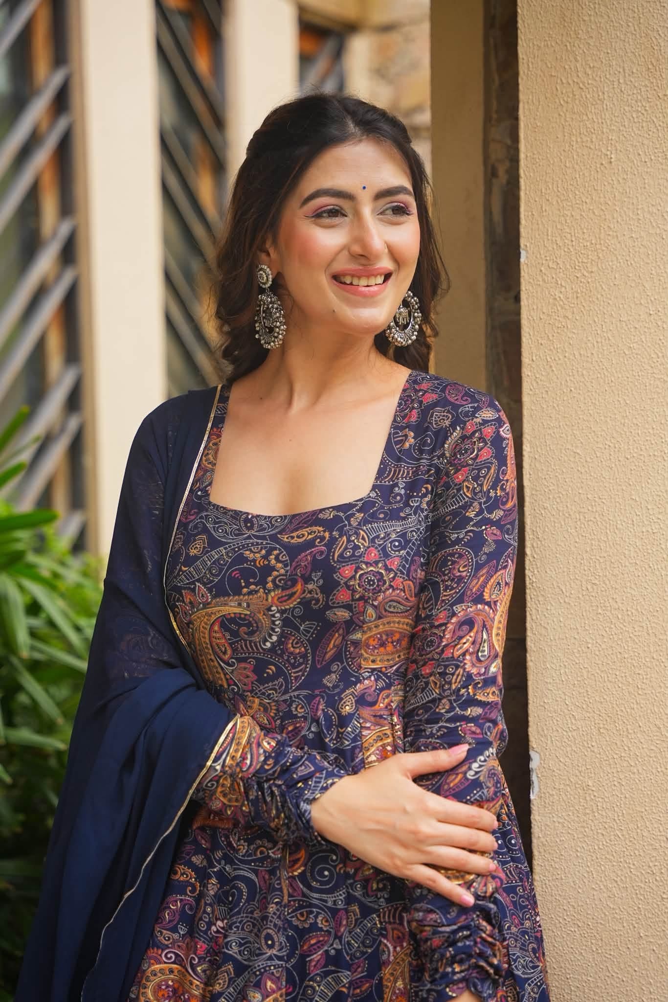 Neelika Blue Rayon Anarkali Suit Set