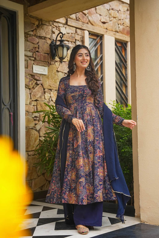 Neelika Blue Rayon Anarkali Suit Set