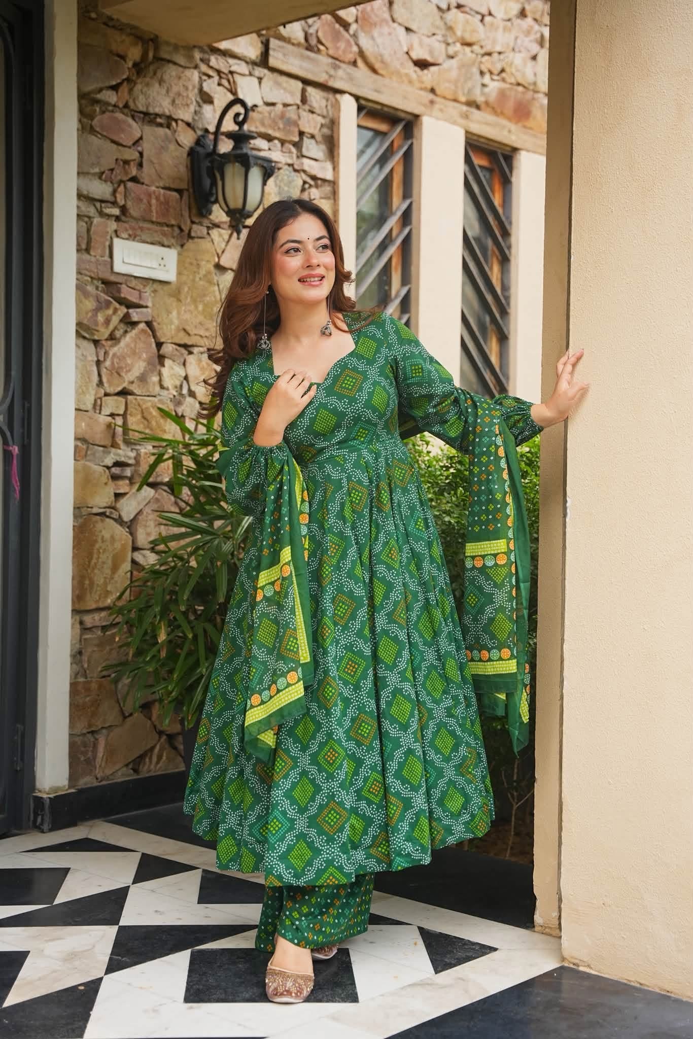 Haritaara Bandhani Cotton Anarkali Set
