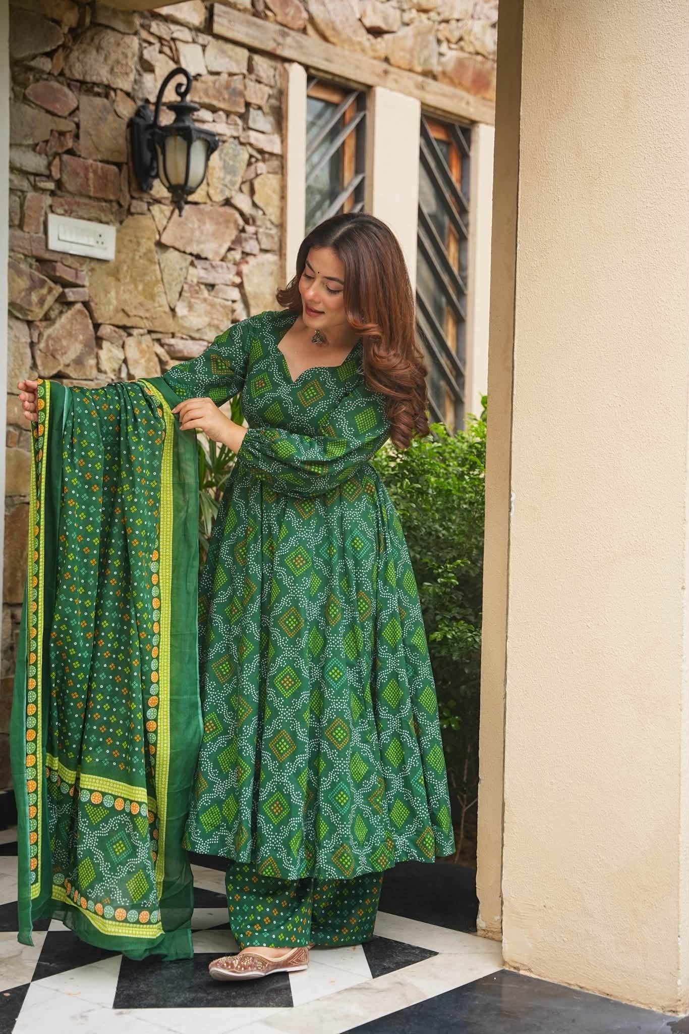 Haritaara Bandhani Cotton Anarkali Set