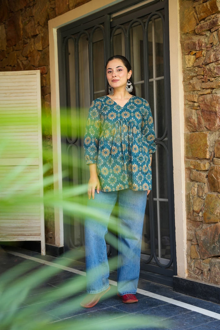 Golden Hour Breeze Flared Cotton Top