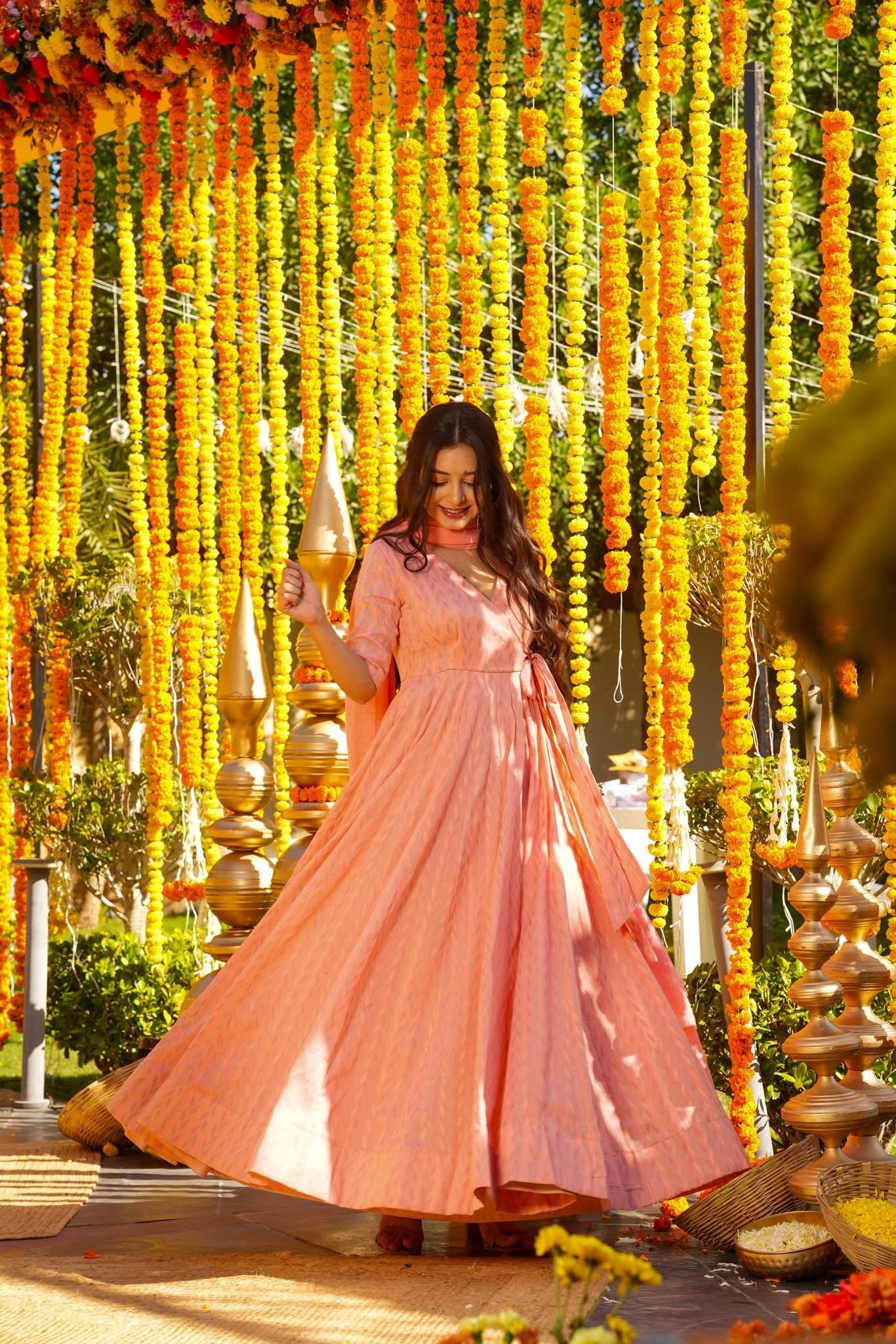 Pinkish Printed Cotton Maxi Set