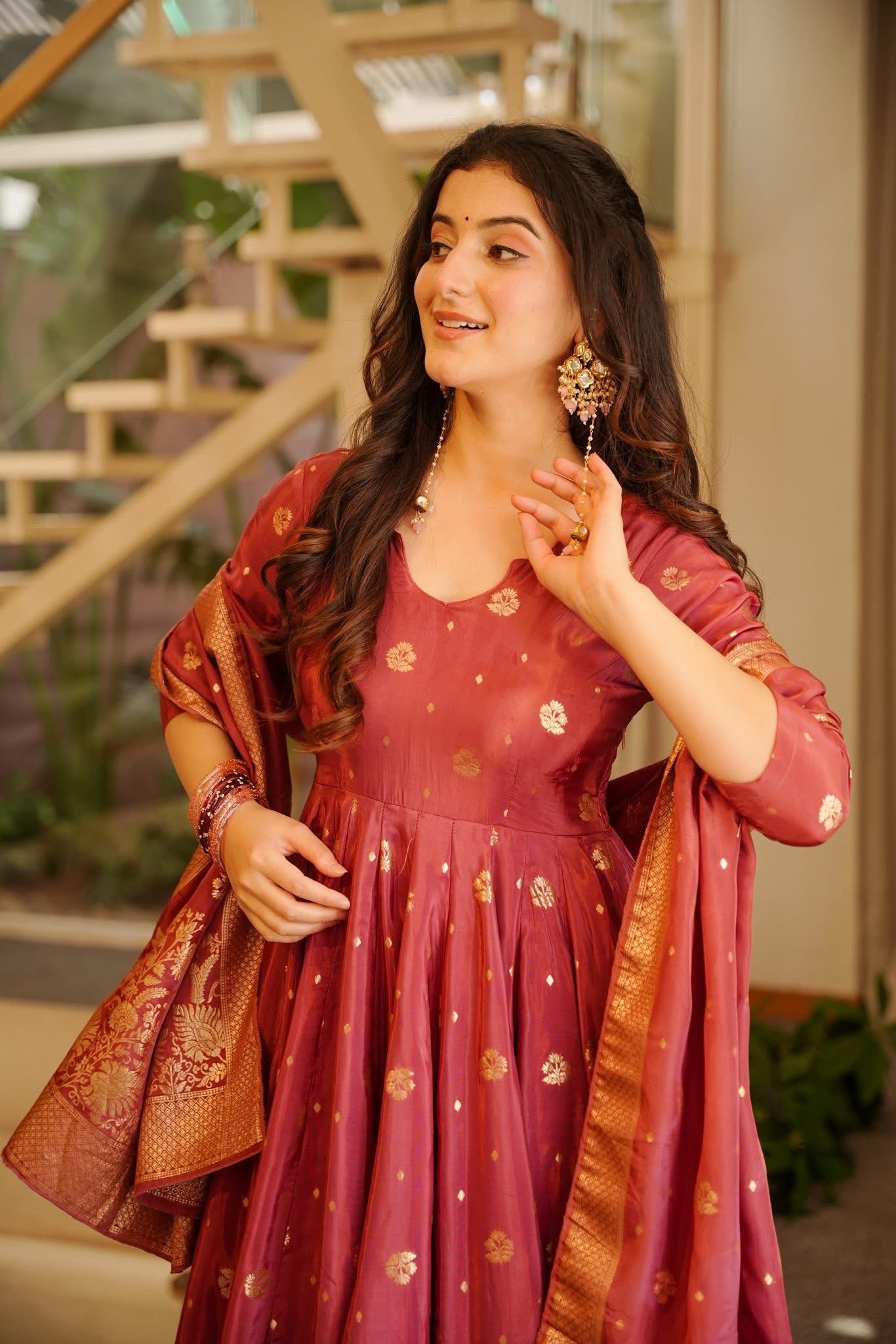 Vaanzya Silk Anarkali Suit Set with Dupatta