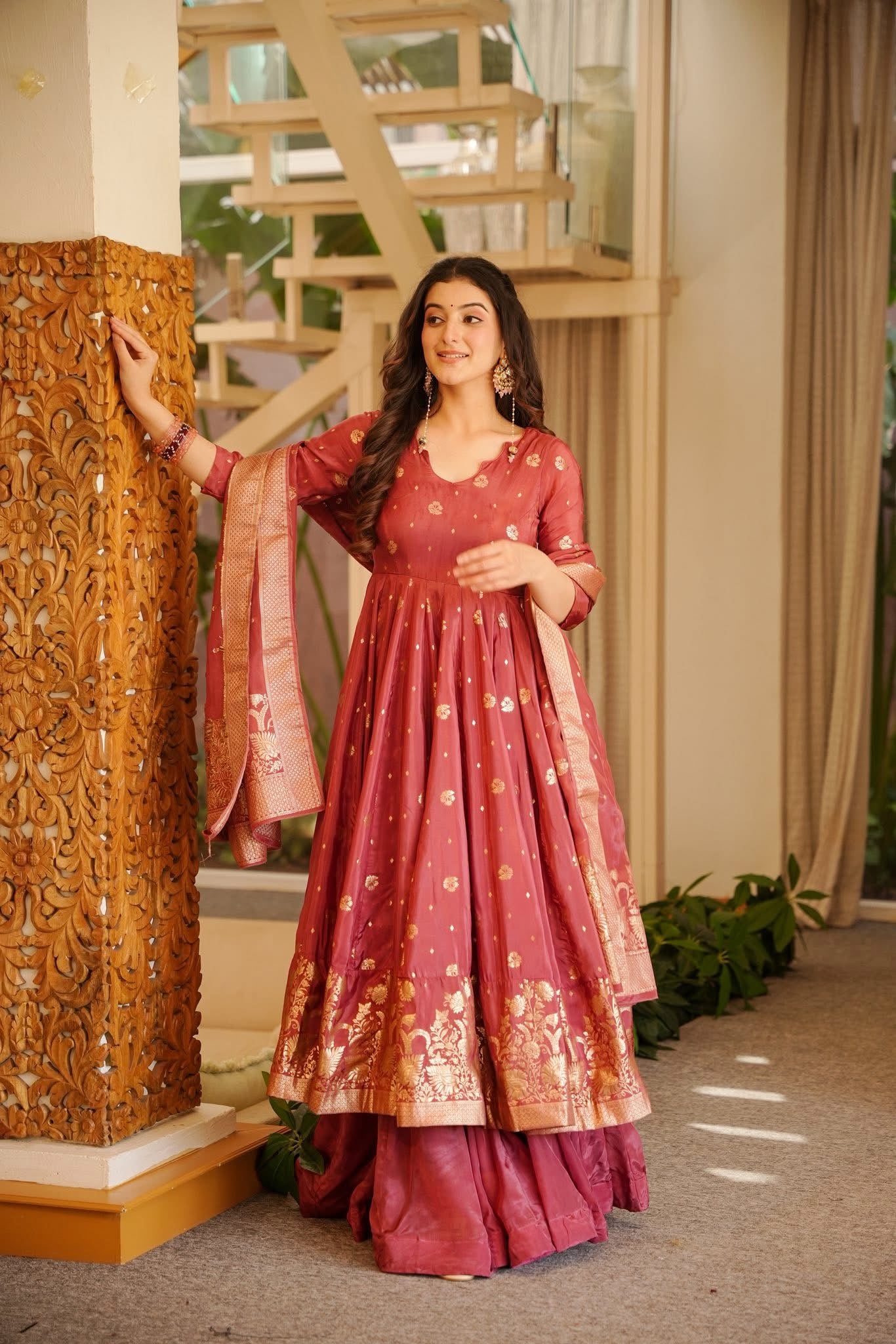 Vaanzya Silk Anarkali Suit Set with Dupatta