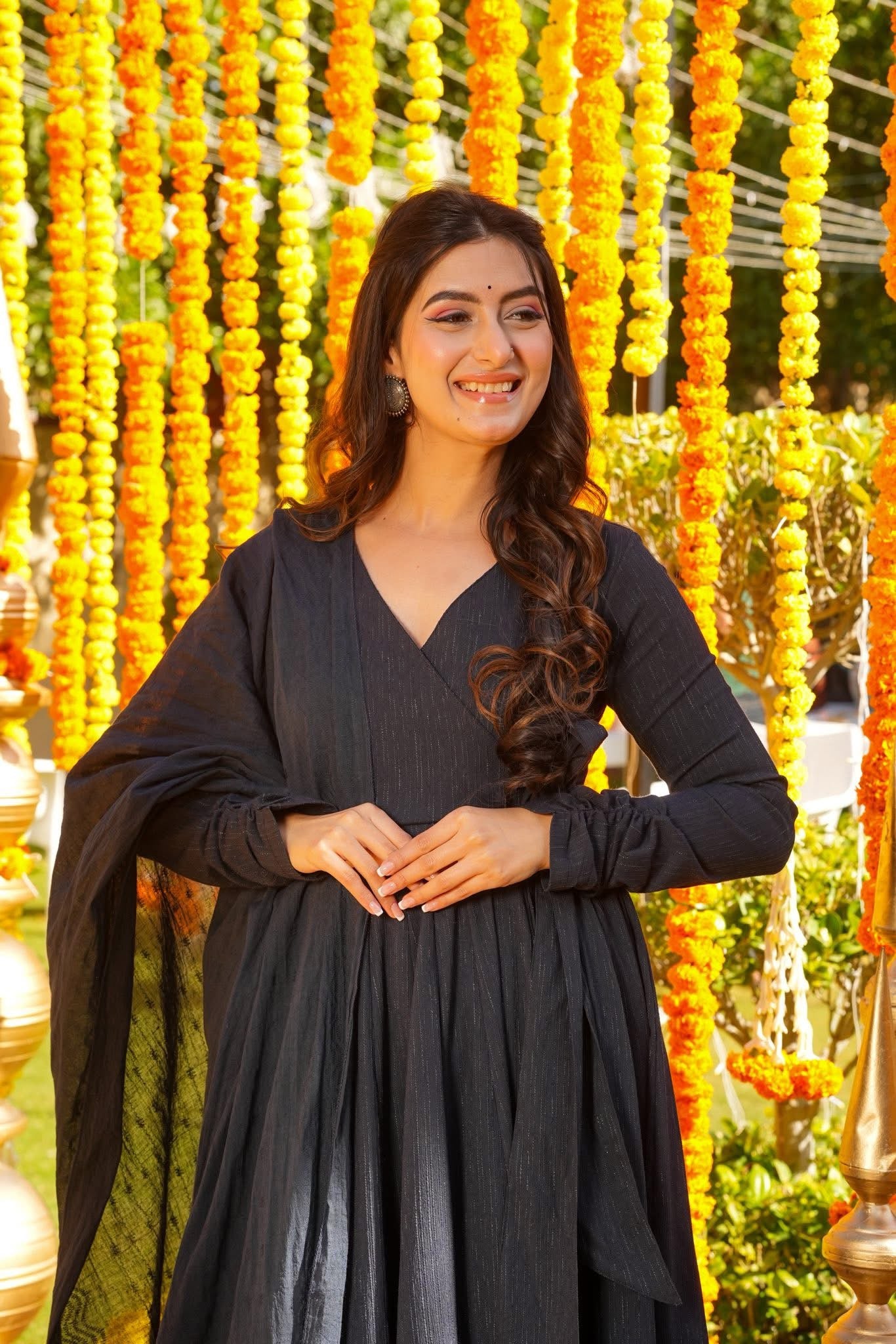 Nightwell Black Cotton Anarkali Suit Set