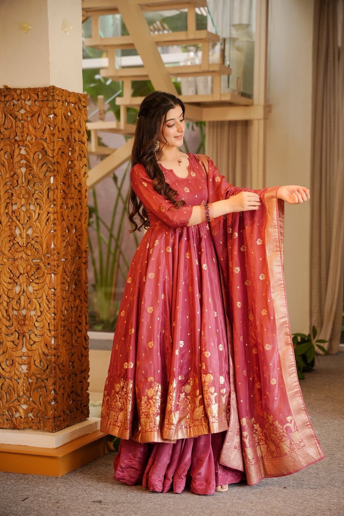 Vaanzya Silk Anarkali Suit Set with Dupatta