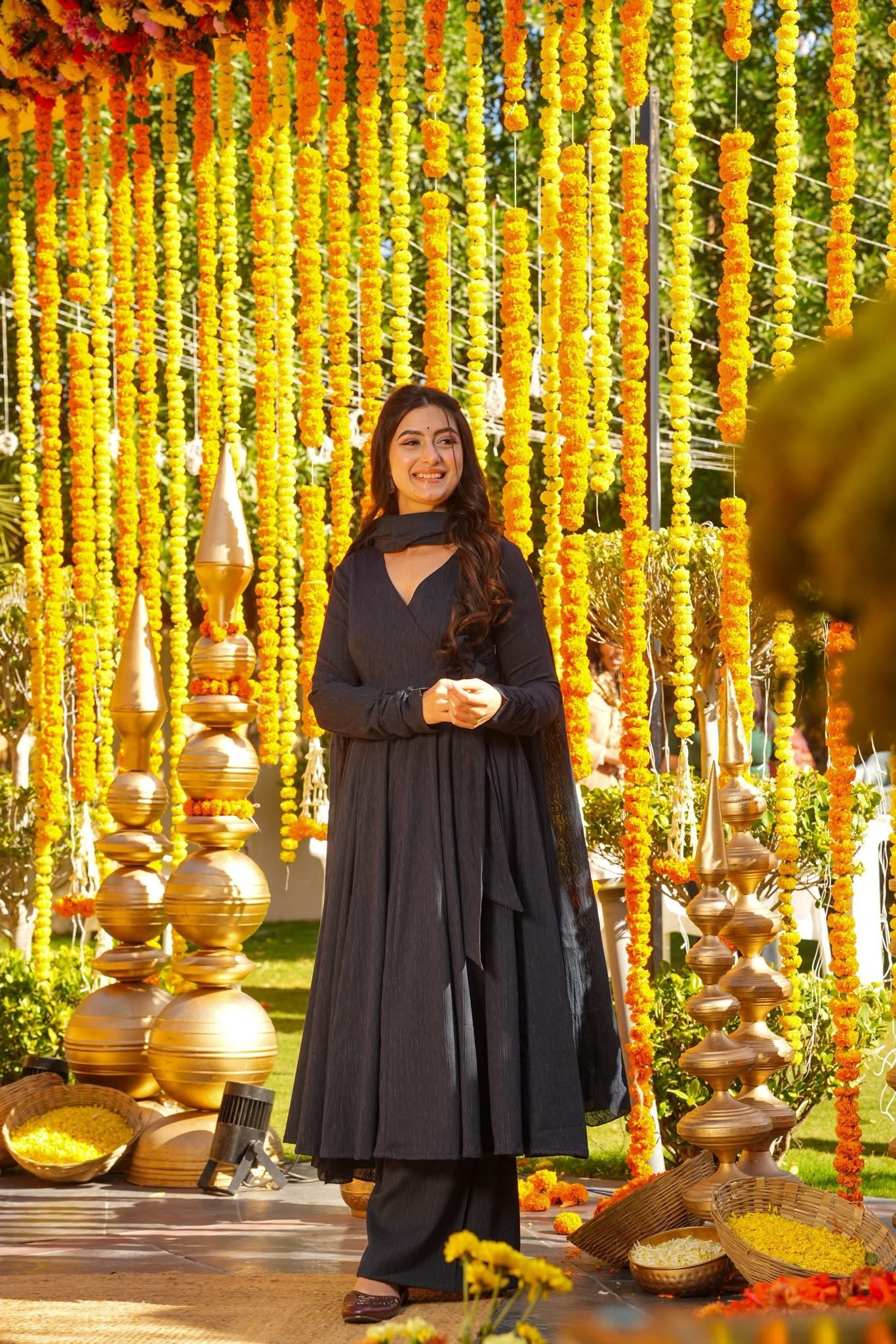 Nightwell Black Cotton Anarkali Suit Set