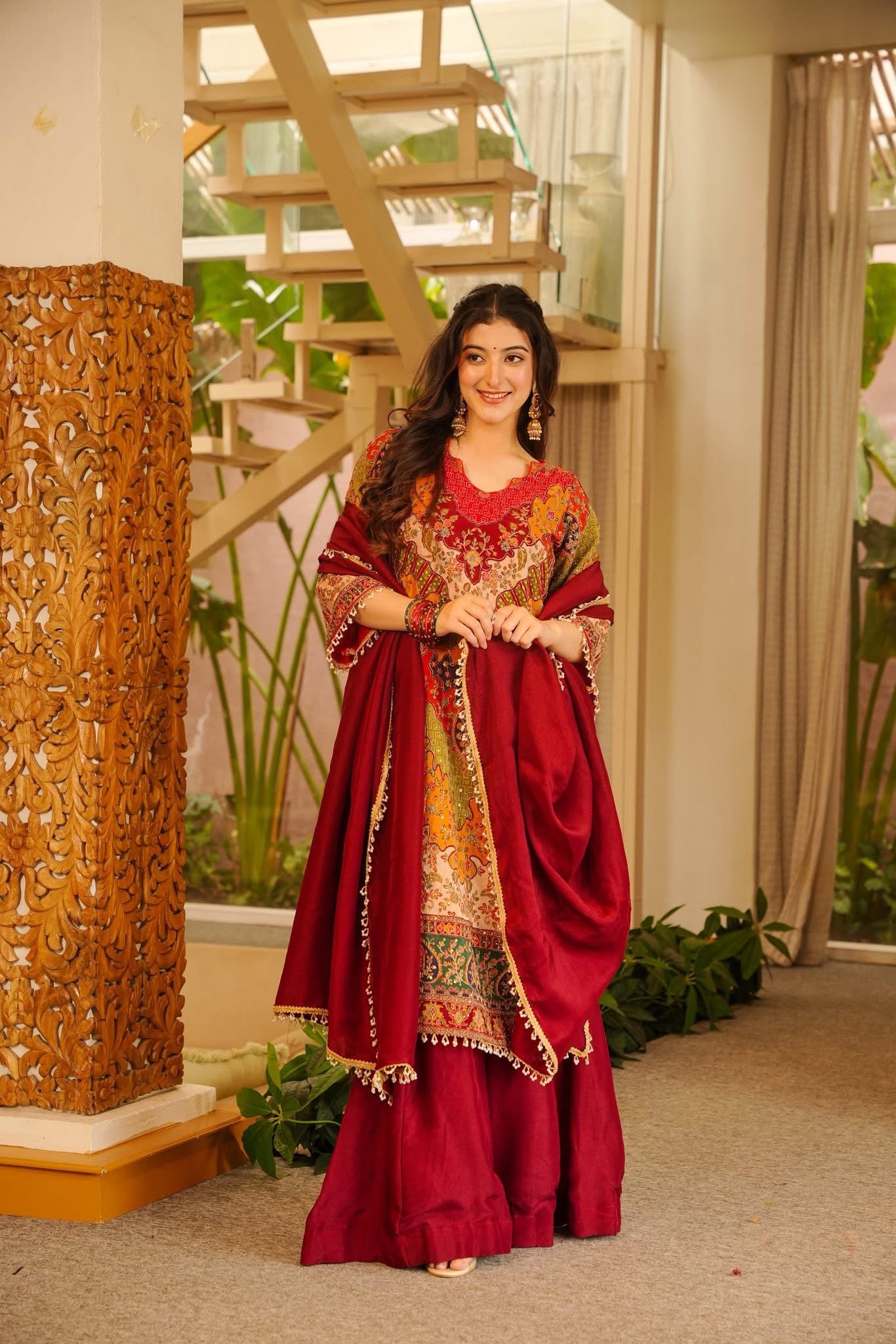 Rajvanshi Red Heavy Embroidered Kurta Set