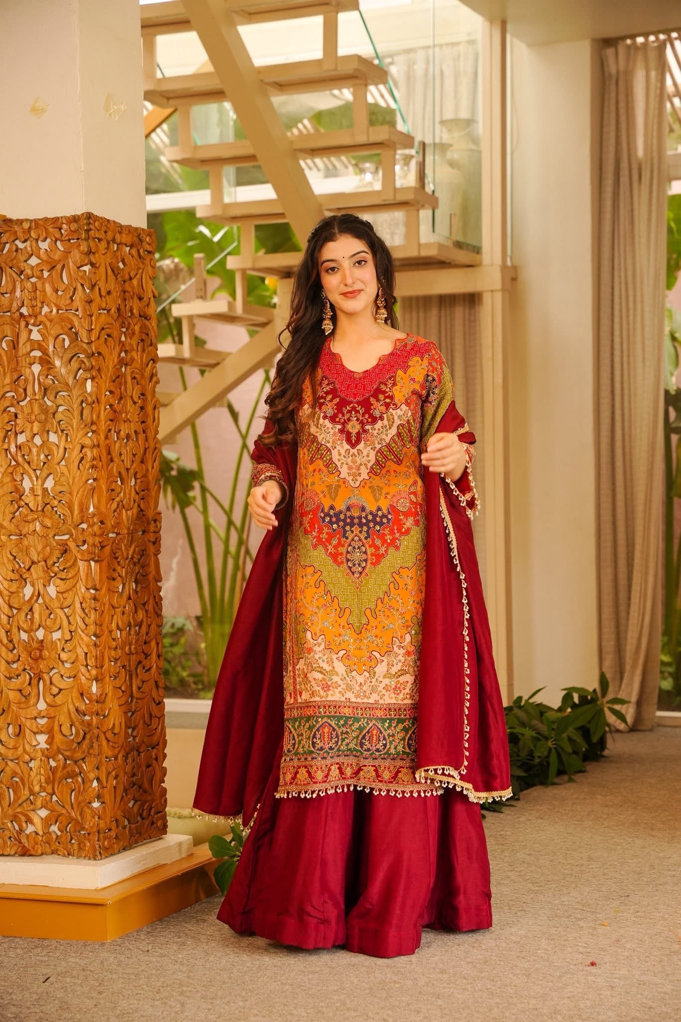 Rajvanshi Red Heavy Embroidered Kurta Set