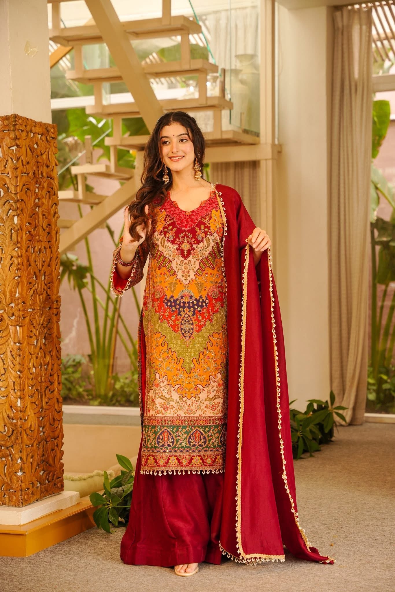 Rajvanshi Red Heavy Embroidered Kurta Set