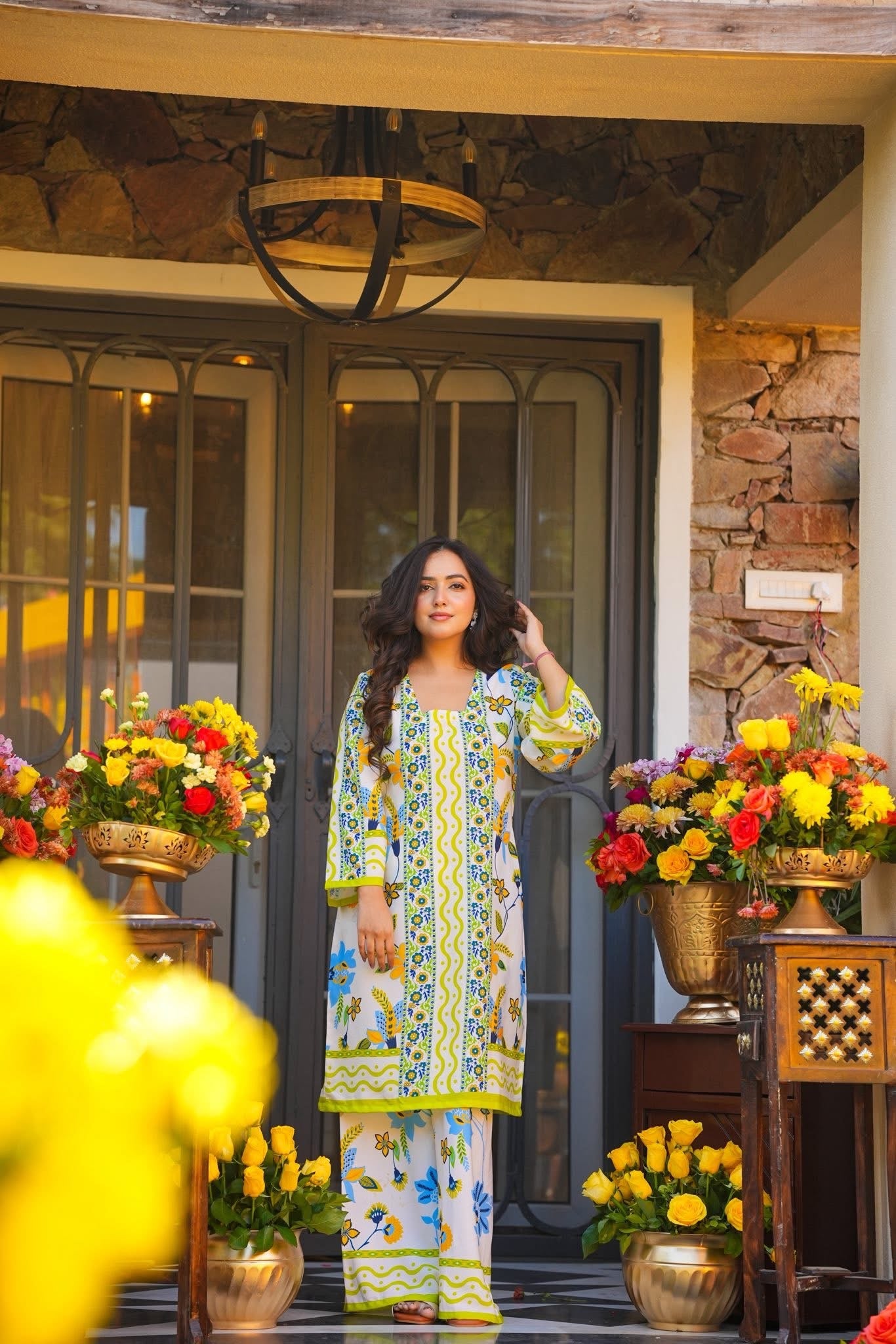 Ayla Blue and Yellow Printed Co-ord Set