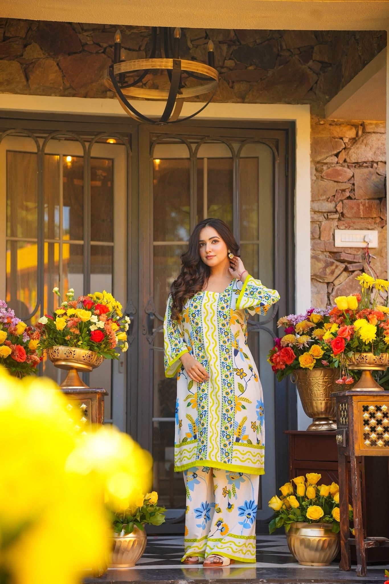 Ayla Blue and Yellow Printed Co-ord Set