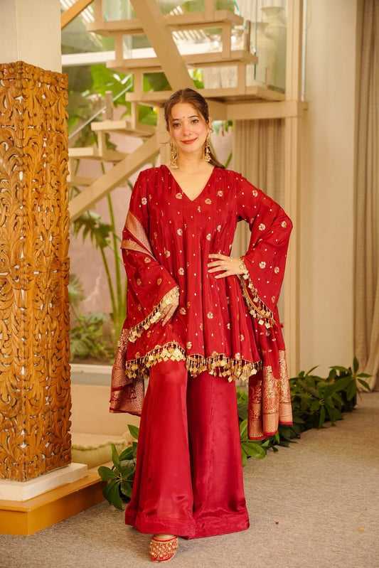 Suvarna Red Sharara Set