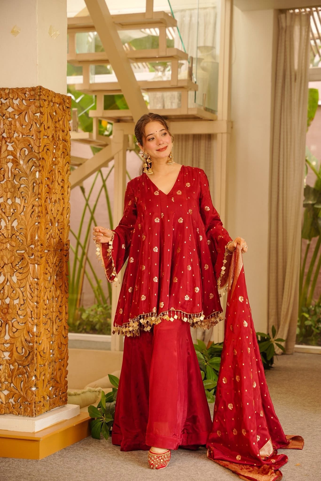 Suvarna Red Sharara Set