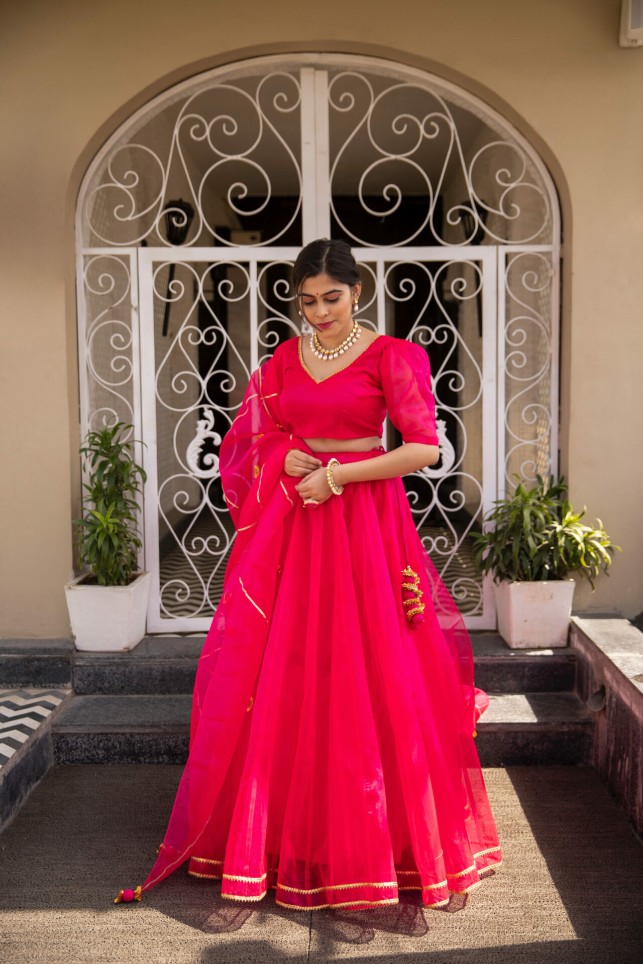 pink organza puff sleeves lehenga - Buy Designer Ethnic Wear for