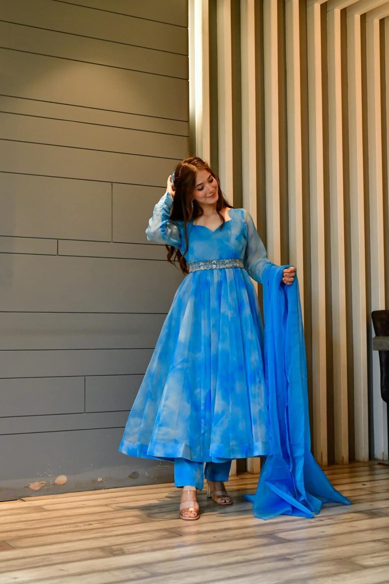 blue marble printed organza suit set Buy Designer Ethnic Wear for