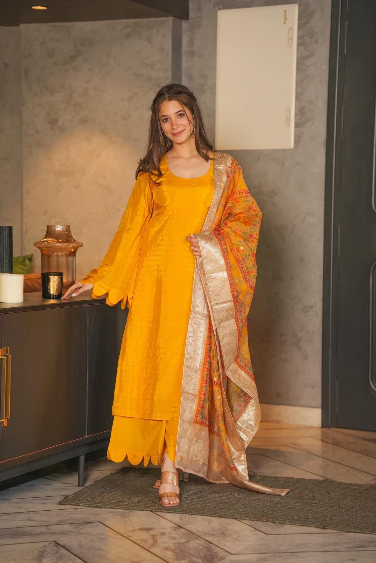 yellow silk straight suit set - Buy Designer Ethnic Wear for Women