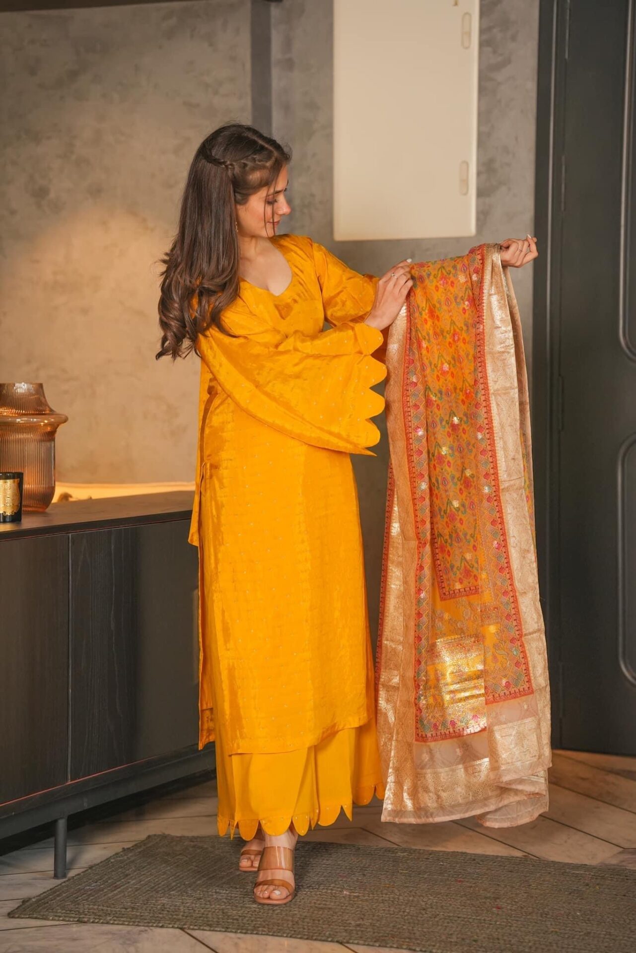 yellow silk straight suit set - Buy Designer Ethnic Wear for Women