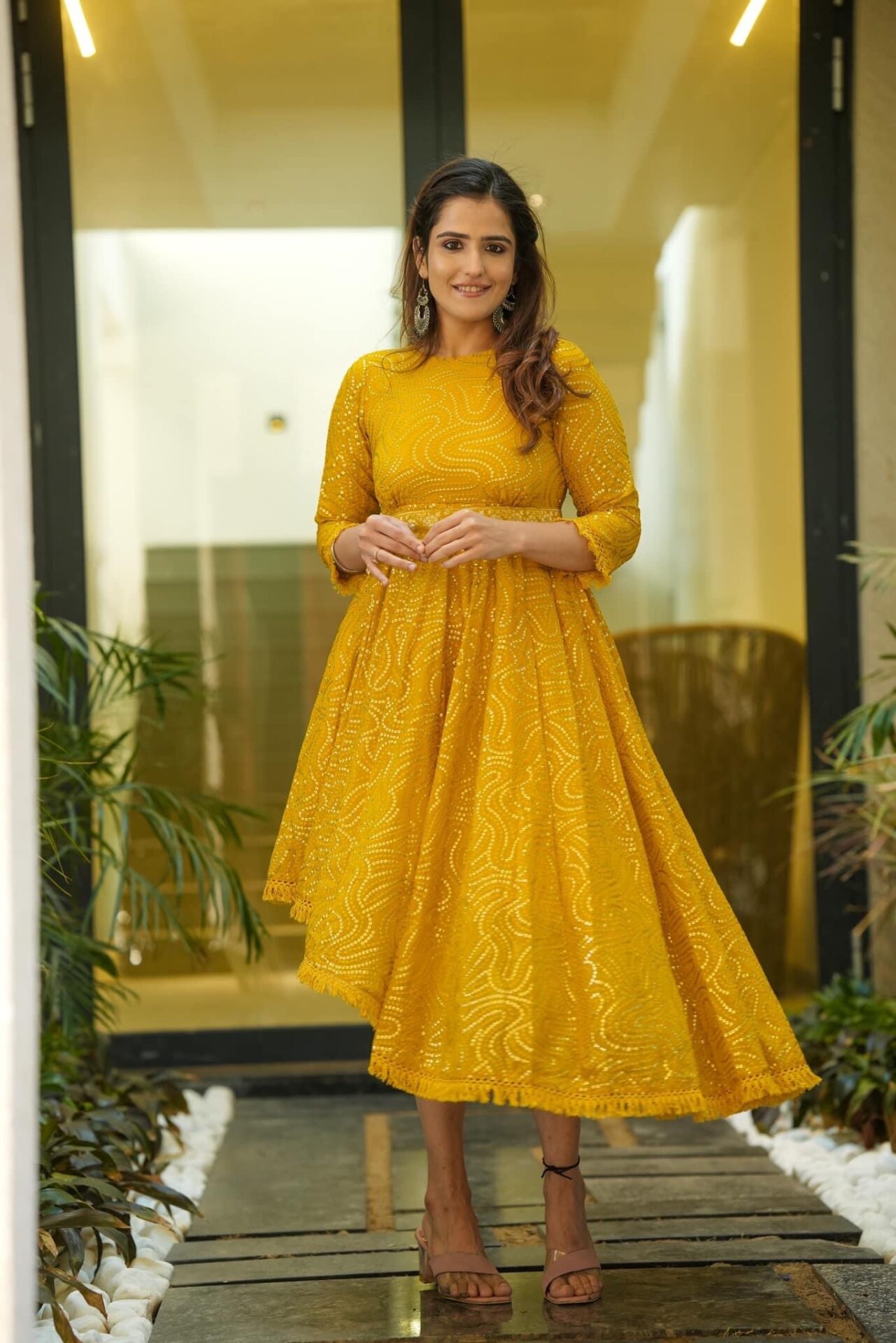 Yellow Ethnic Ladies Designer Gown, Size: Large at Rs 9995/piece in Vadodara