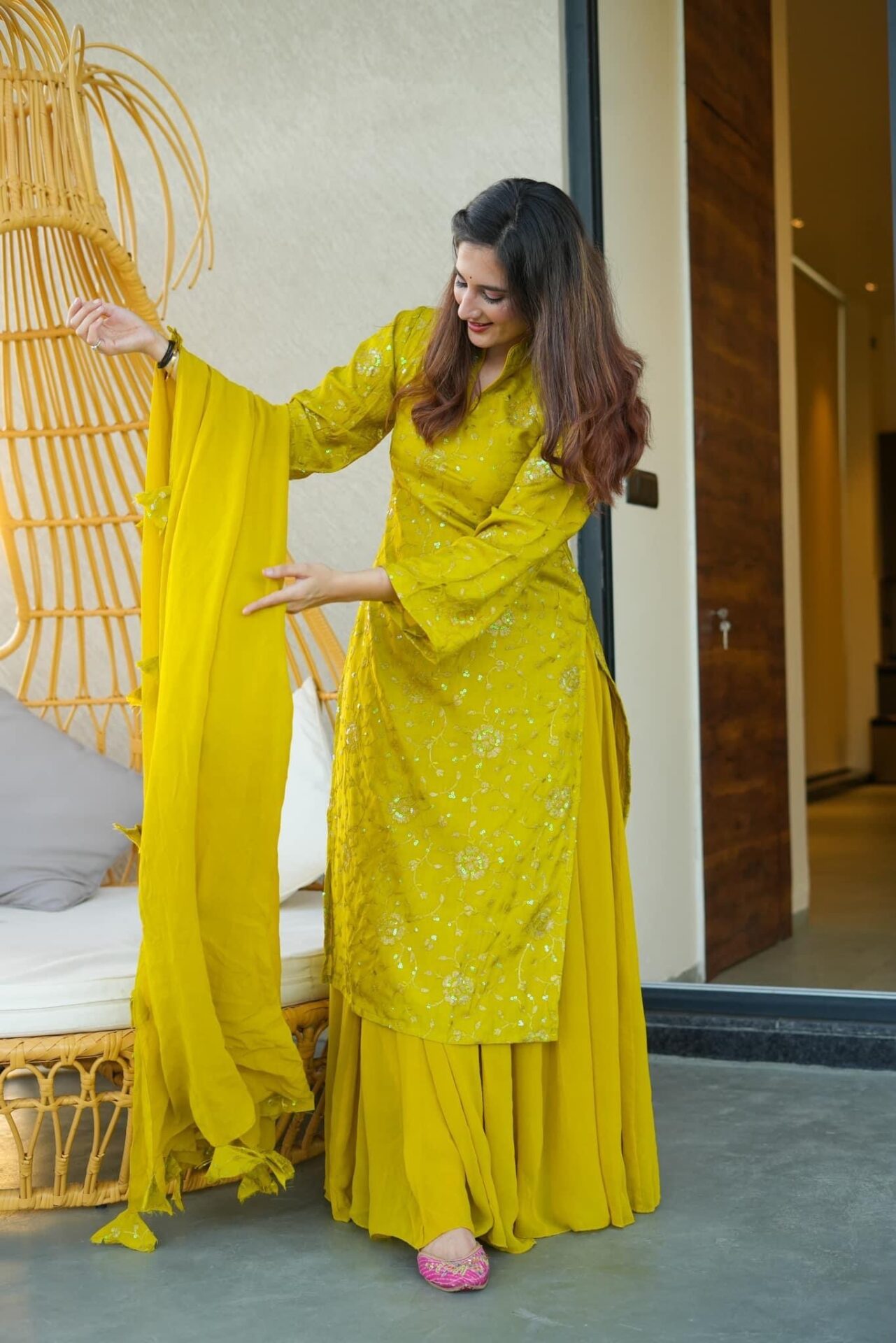 Buy Yellow Yoke Design Cotton Anarkali Kurta With Trousers & Dupatta Online  at Rs.1519 | Libas