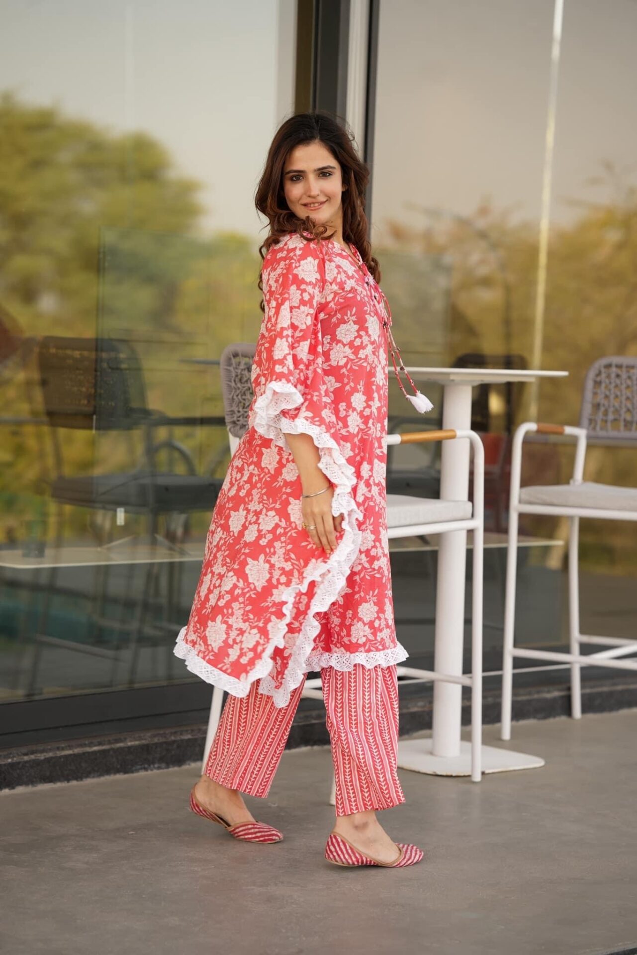 pink and white floral kaftan - Buy Designer Ethnic Wear for Women ...
