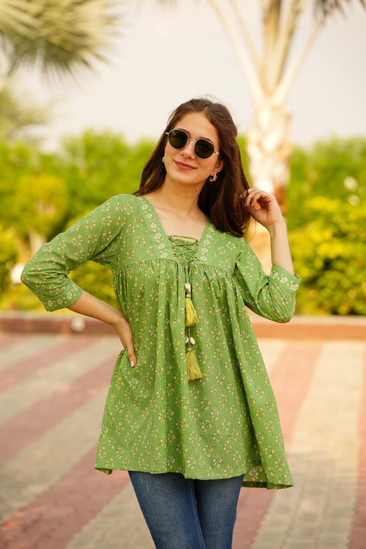 Green Floral Print Cotton Top - Buy Designer Ethnic Wear for Women ...